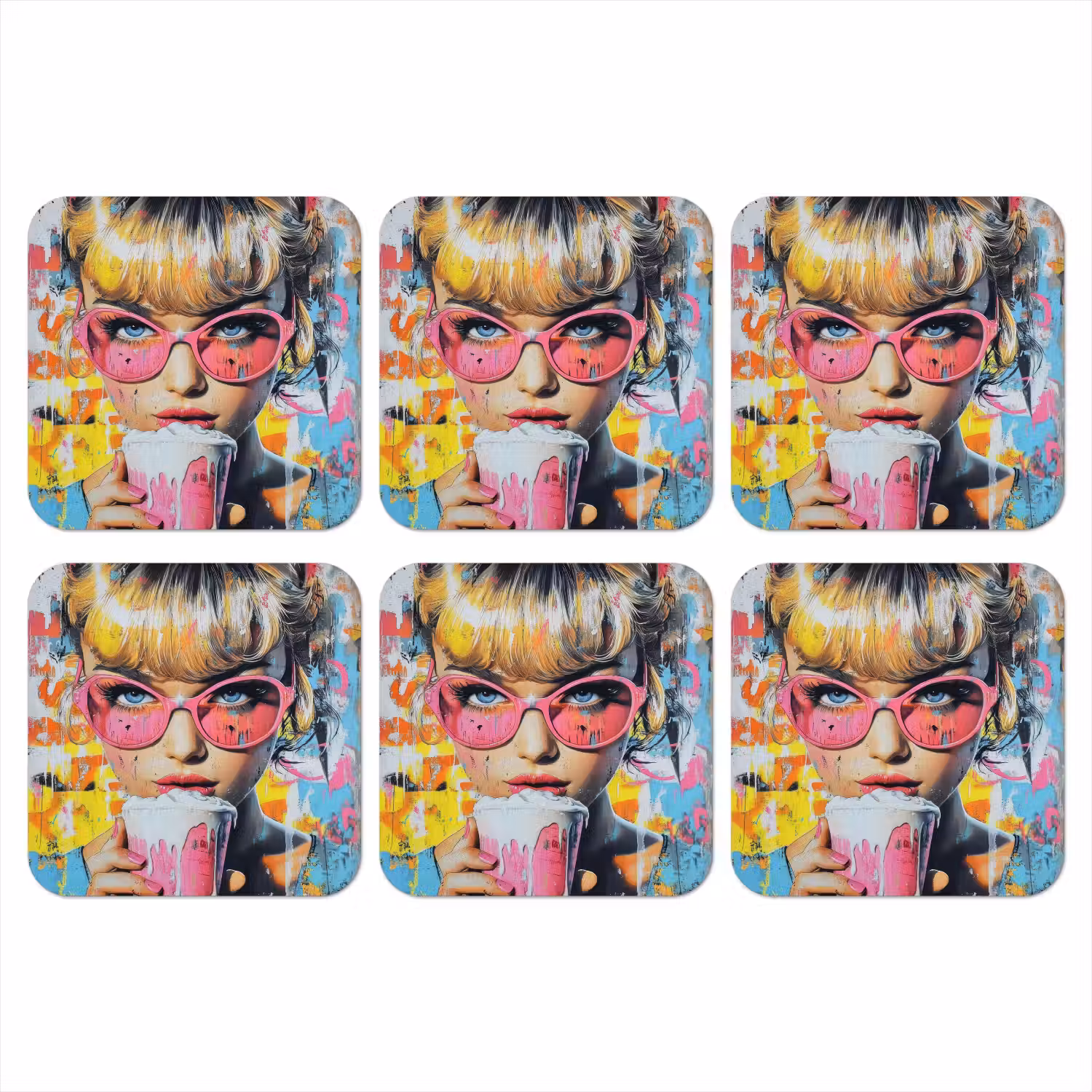 Expressief - Milkshake - Vrouw - Felle kleuren onderzetter kurk middel -3d
