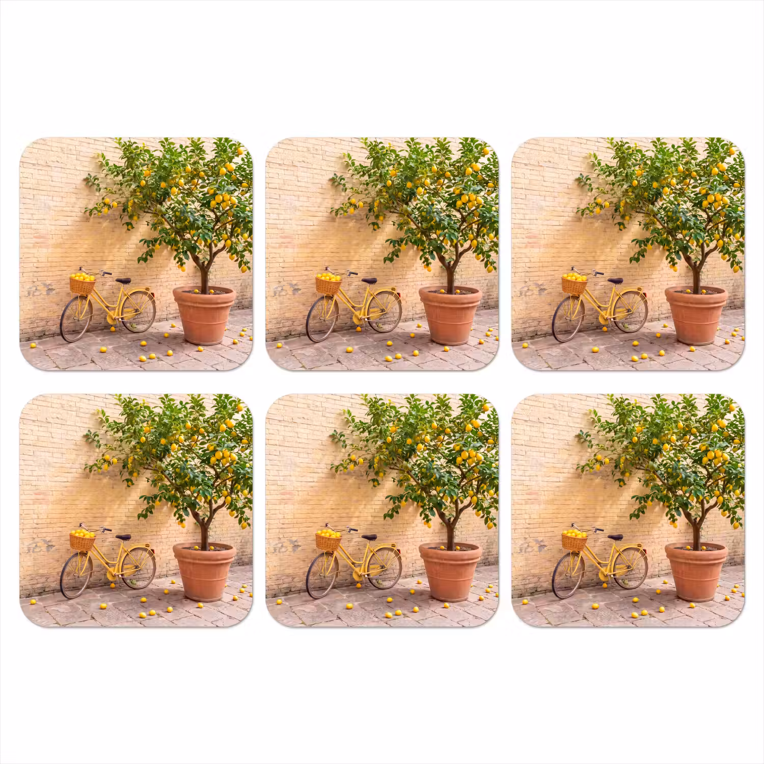 Fiets - Mand - Eten - Geel - Zomer onderzetter kurk middel -3d