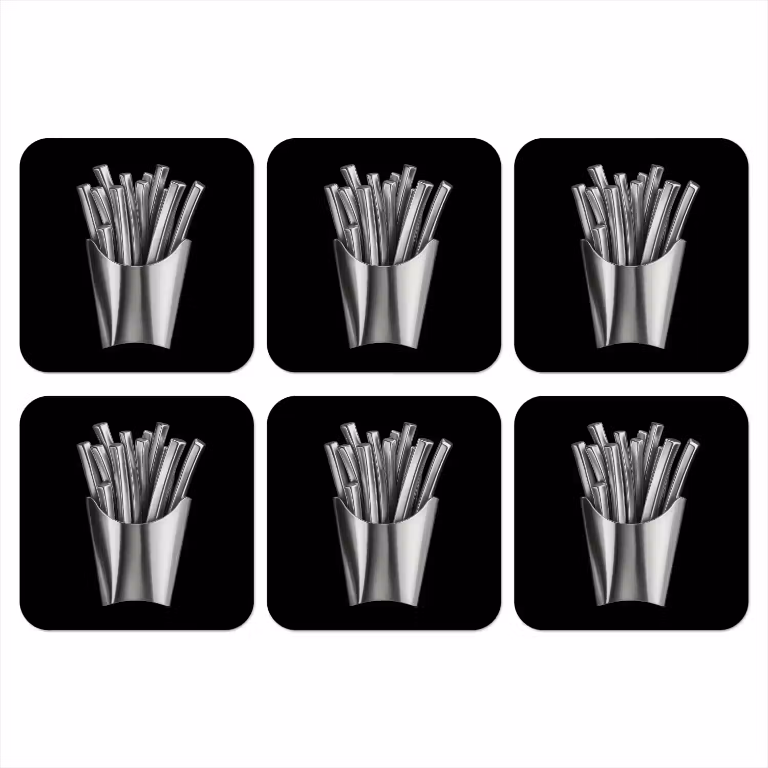 Frietjes - Futuristisch - Zilver onderzetter kurk middel -3d