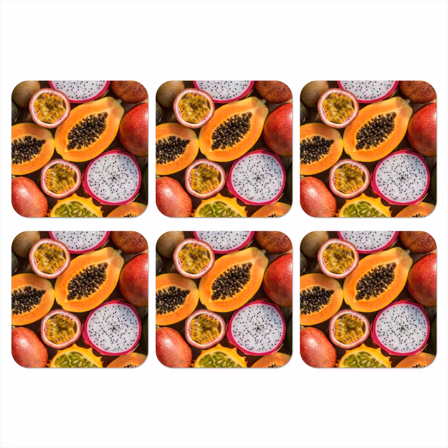 Fruit - Geopend - Tropisch - Eten - Kleurrijk onderzetter kurk middel -3d