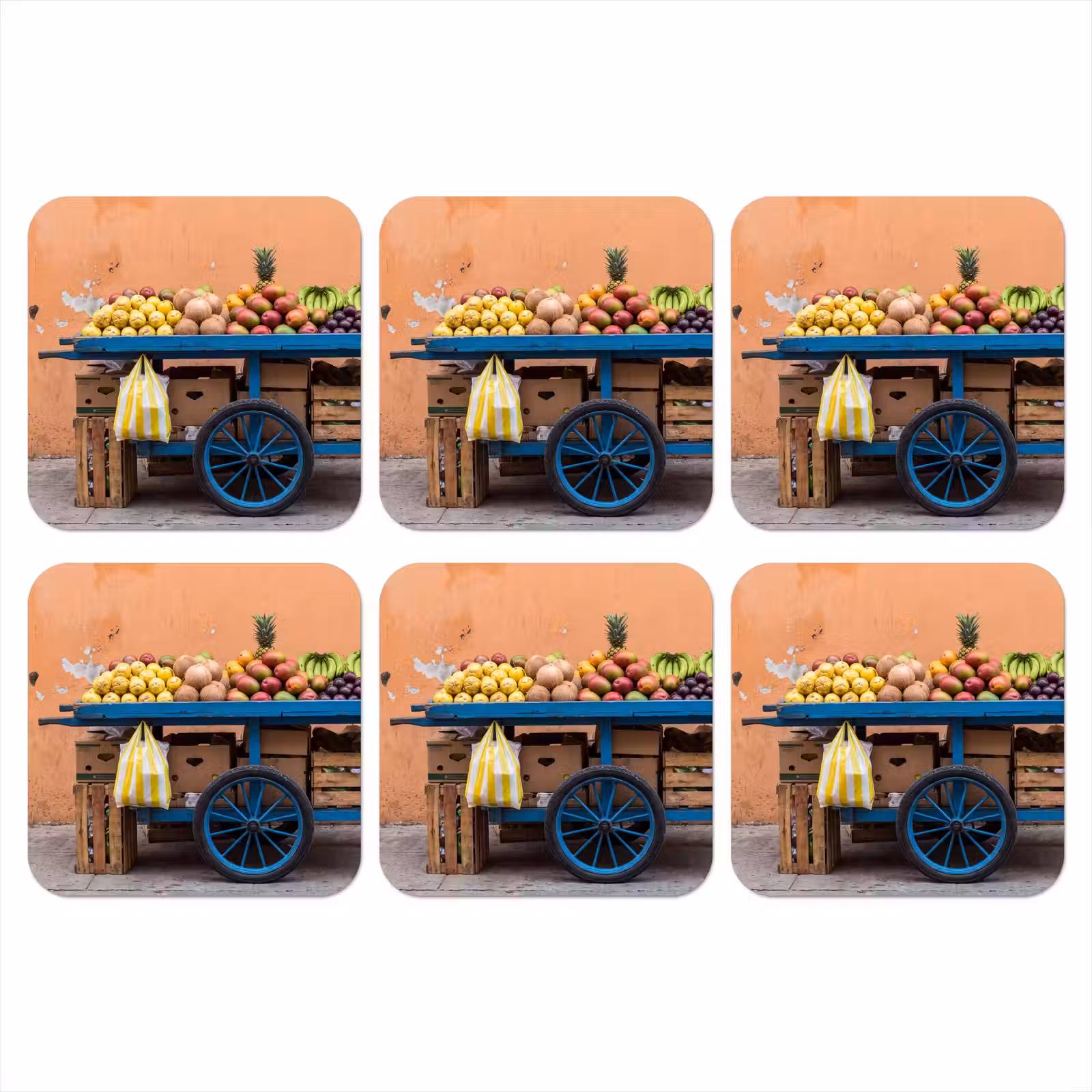 Onderzetter - Fruit - Kar - Straat - Fruit - Kar - Straat onderzetter kurk middel