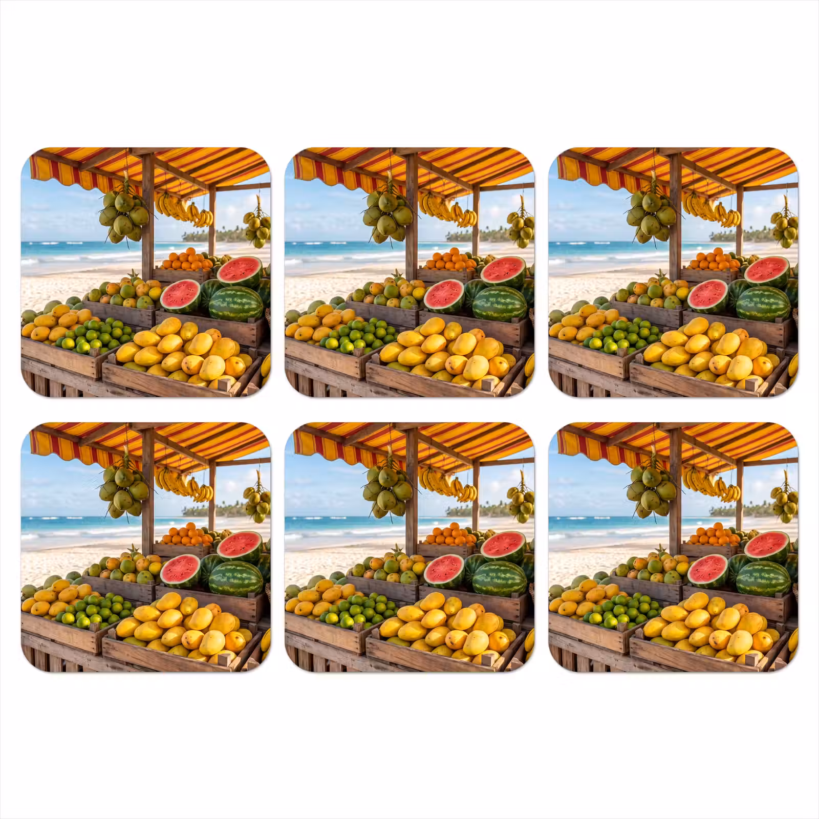 Onderzetter - Fruit - Strand - Tropisch - Fruit - Strand - Tropisch onderzetter kurk middel