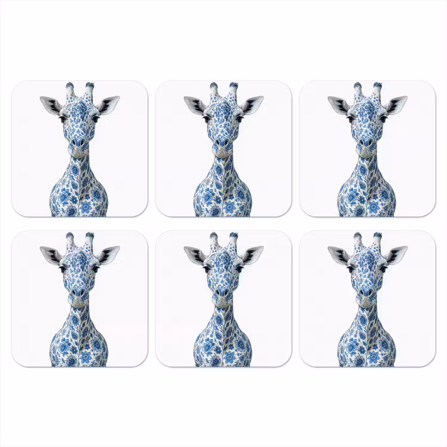 Giraffe - Delfts blauw - Dieren - Minimalistisch onderzetter kurk middel -3d