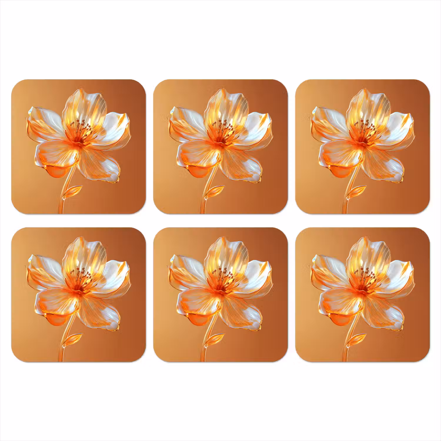 Glazen - Bloem - Oranje onderzetter kurk middel -3d