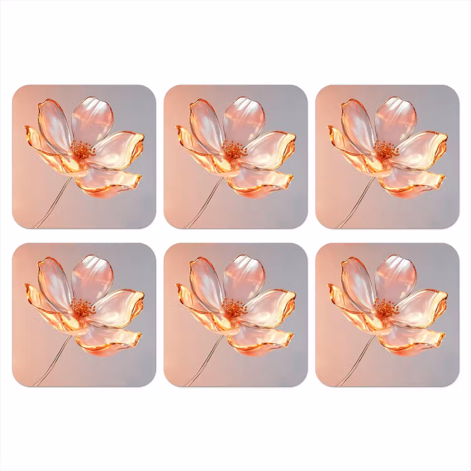 Glazen - Bloem - Roze onderzetter kurk middel -3d