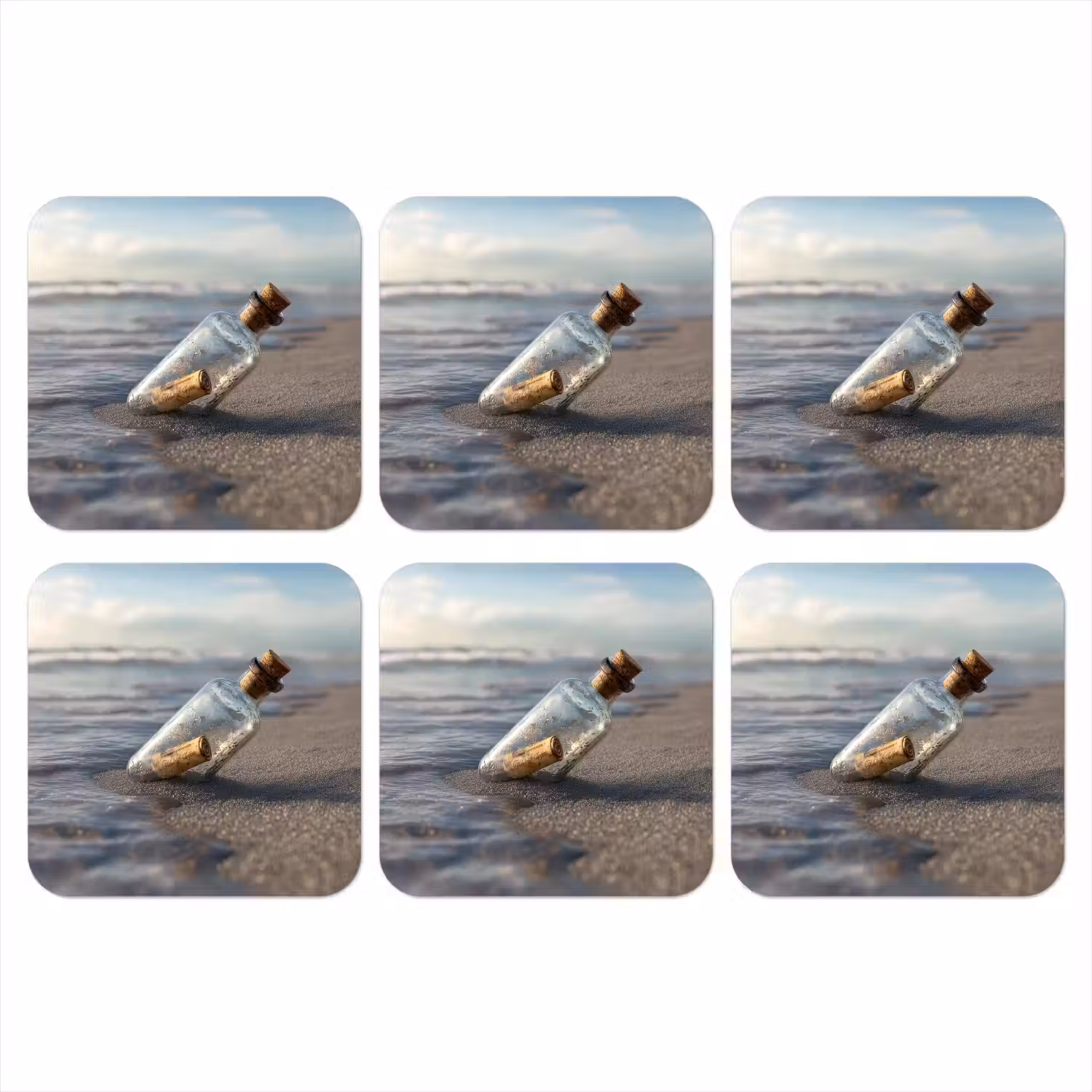 Glazenfles - Post - Zee - Zand onderzetter kurk middel -3d