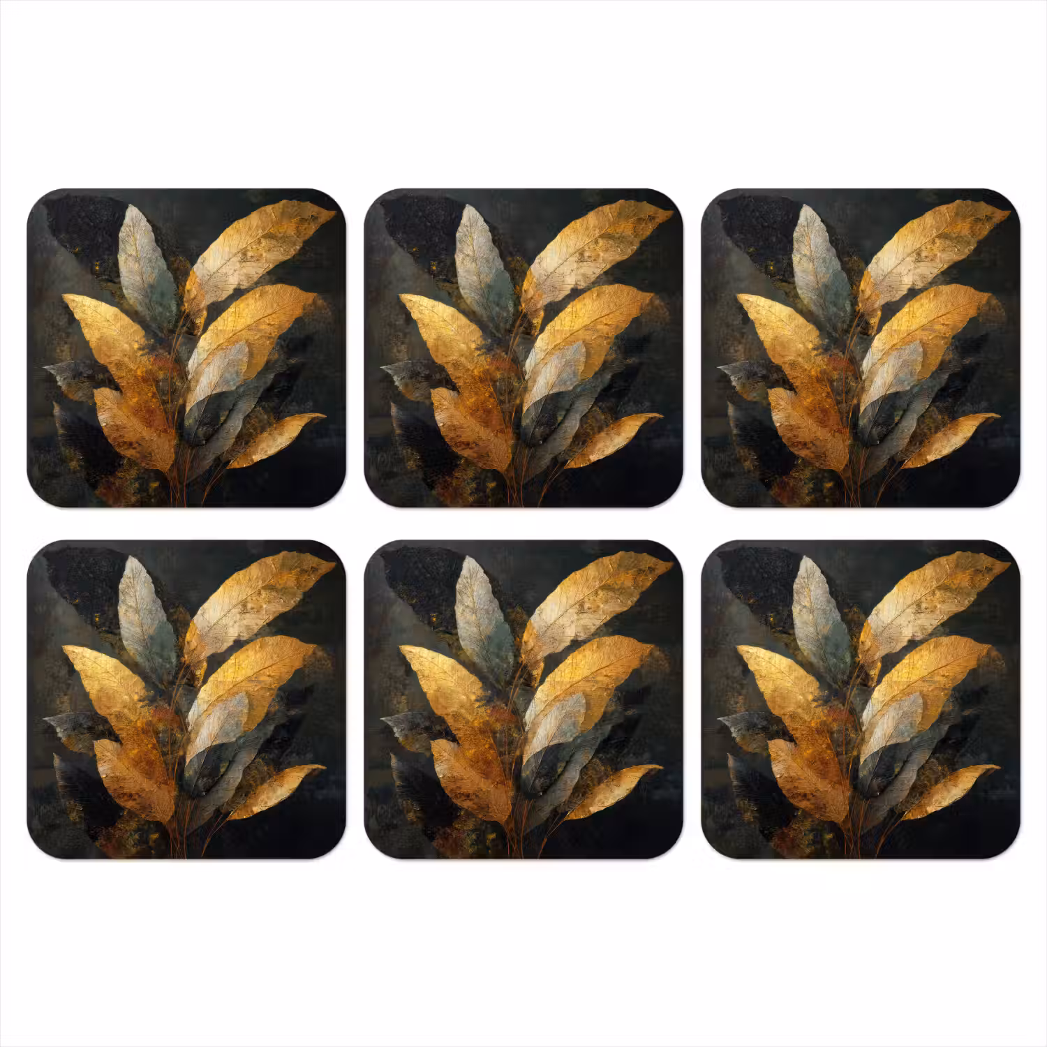 Gouden Bladcompositie â Botanische Luxe onderzetter kurk middel -3d