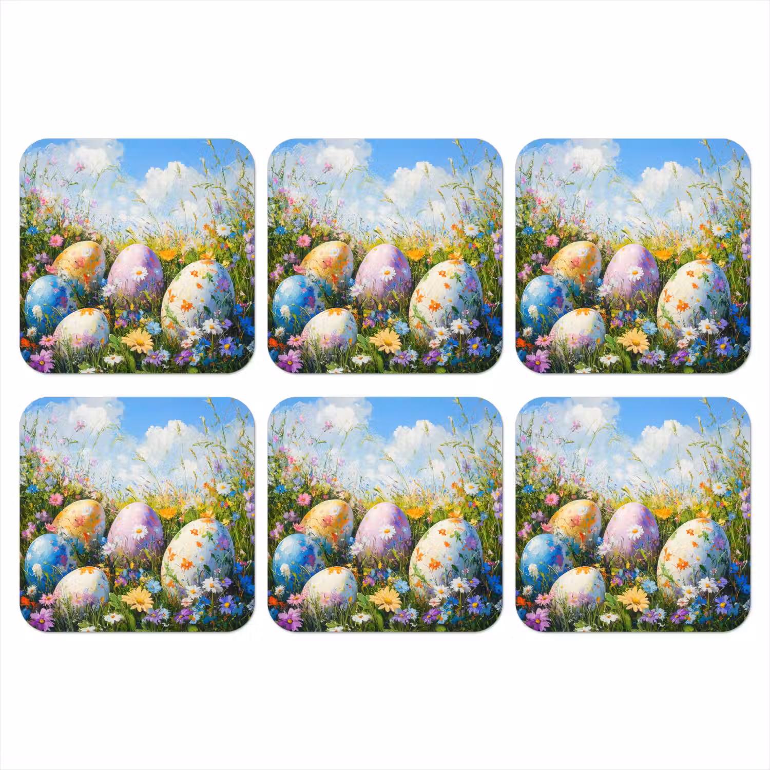 Grasveld - Eieren - Bloemen onderzetter kurk middel -3d