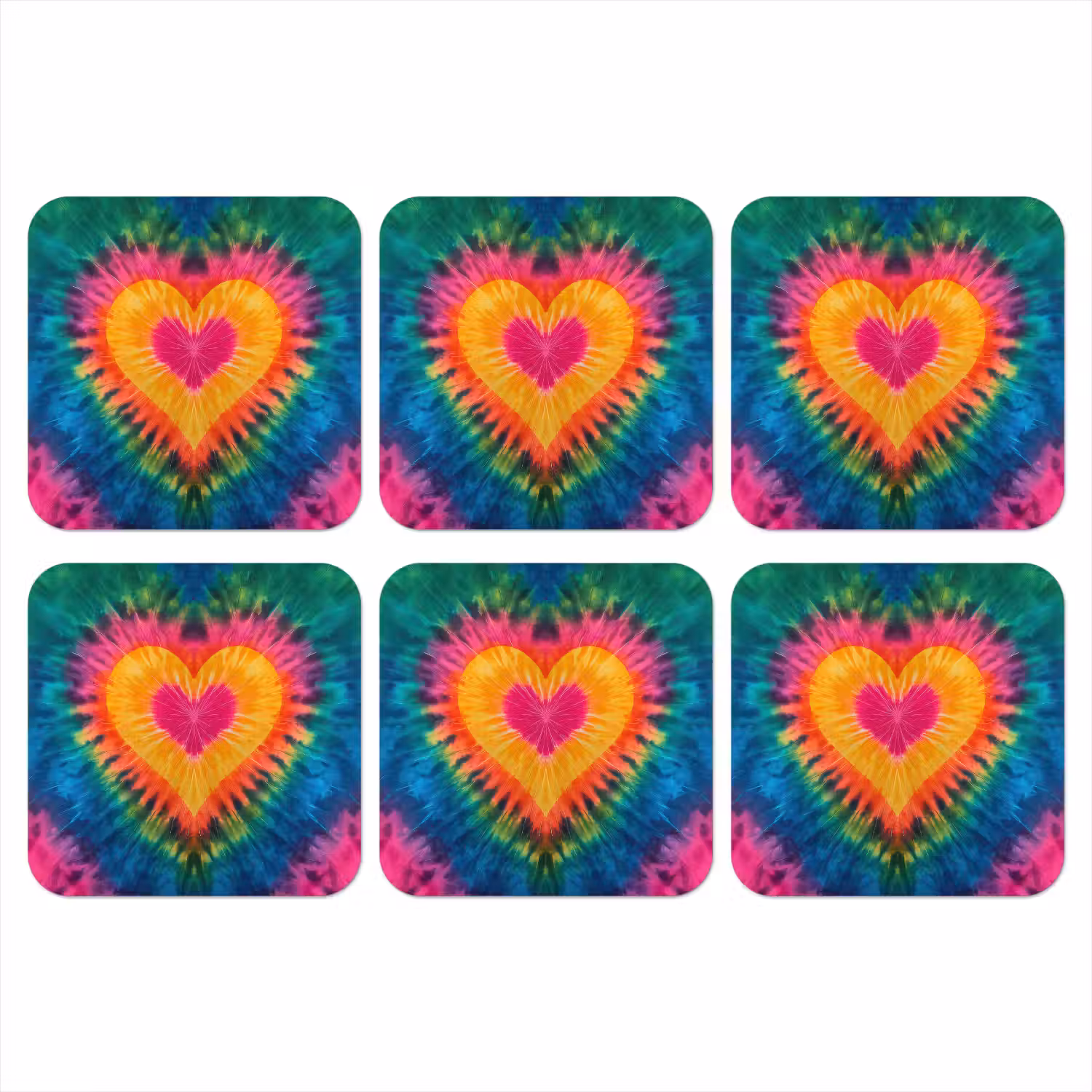 Hart - Tie Dye - Kleurrijk onderzetter kurk middel -3d
