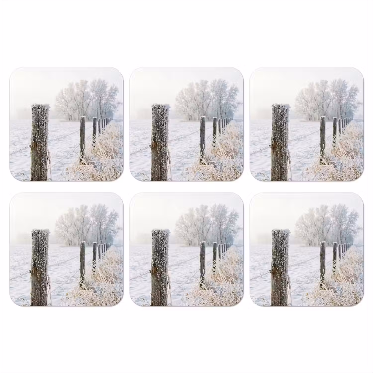 Hek - Sneeuw - Mist - Platteland - Nostalgisch onderzetter kurk middel -3d