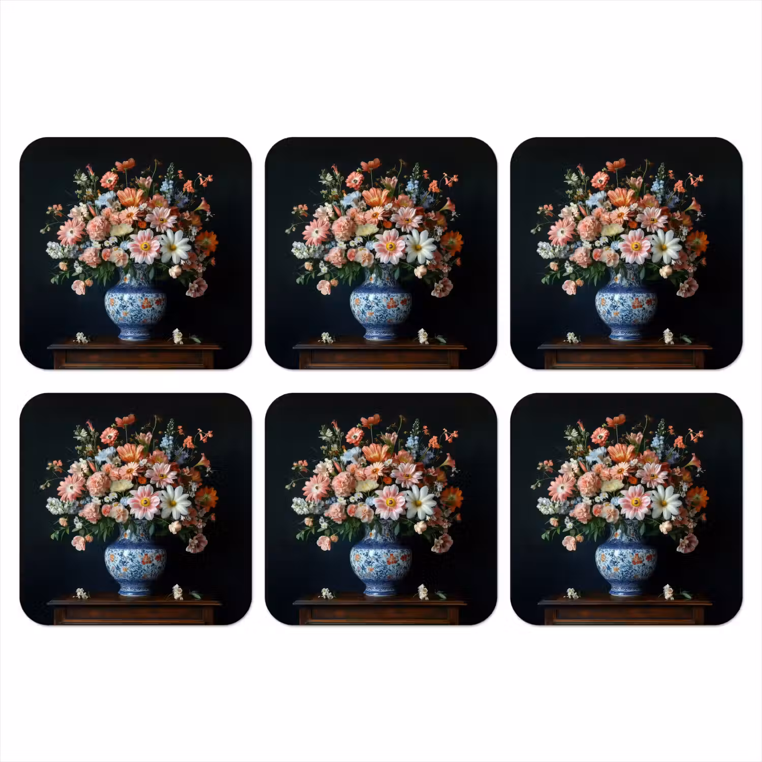 Hout - Vaas - Kleuren - Bloemen onderzetter kurk middel -3d