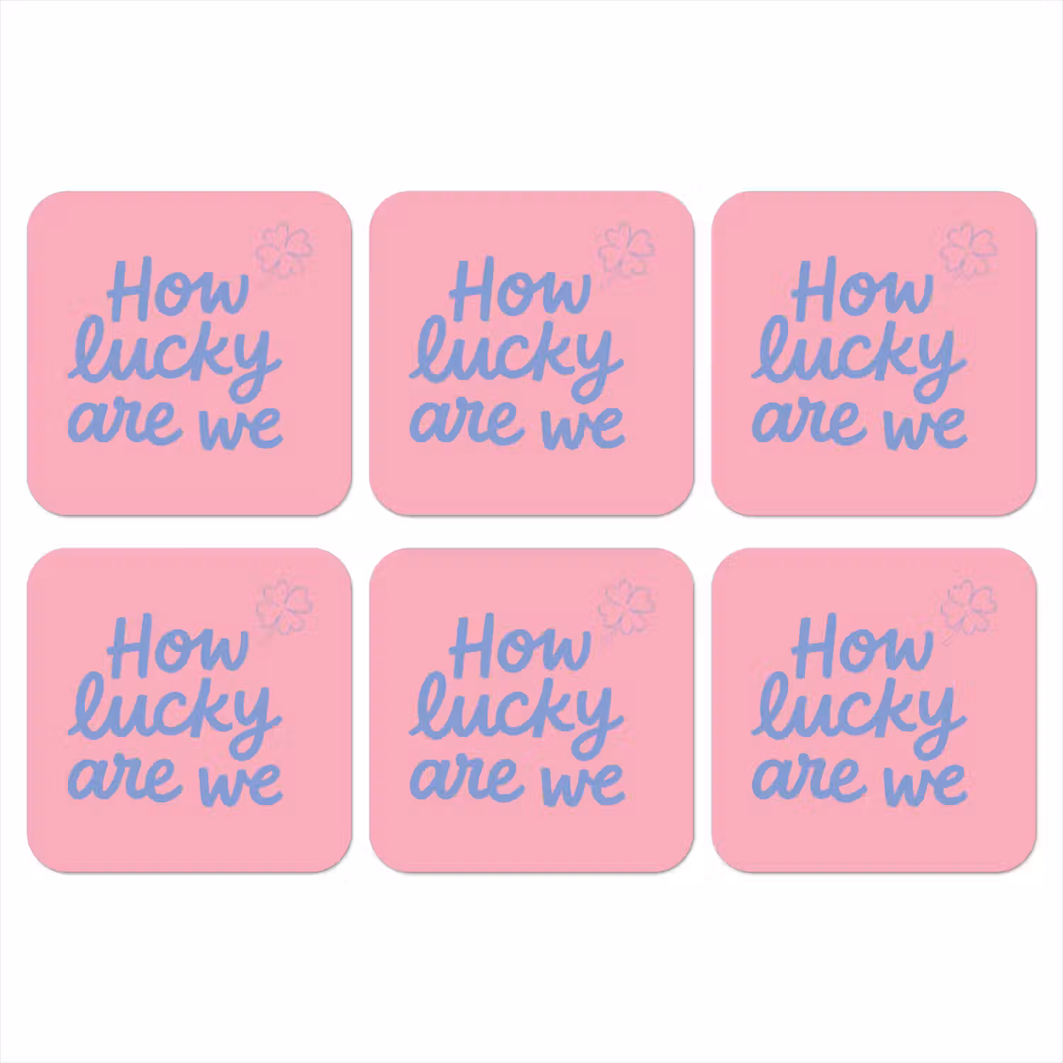 How lucky are we - Klavervier - Roze - Blauw onderzetter kurk middel -3d