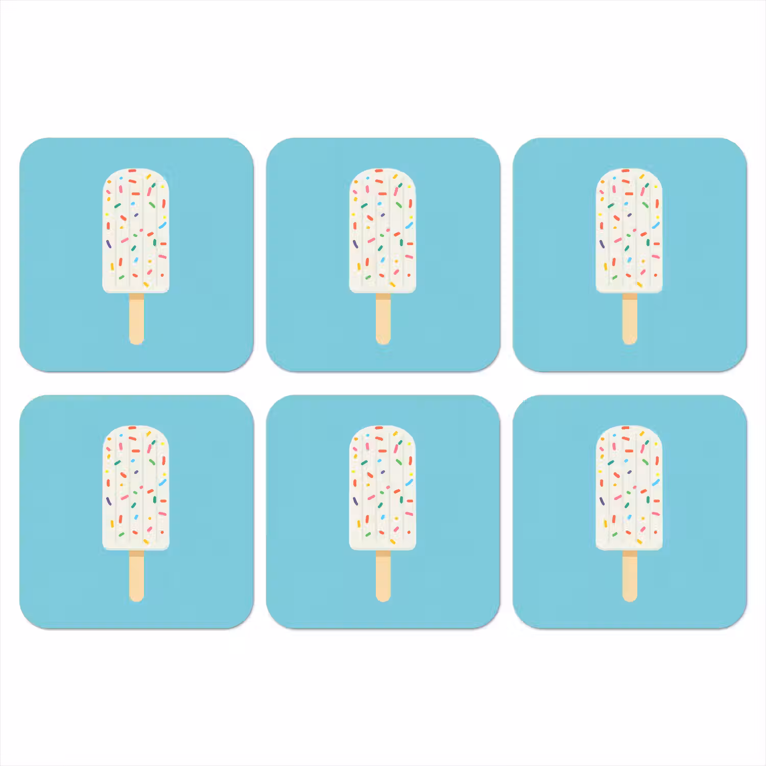 Ijsje - Stokje - Sprinkles - Lichtblauw onderzetter kurk middel -3d