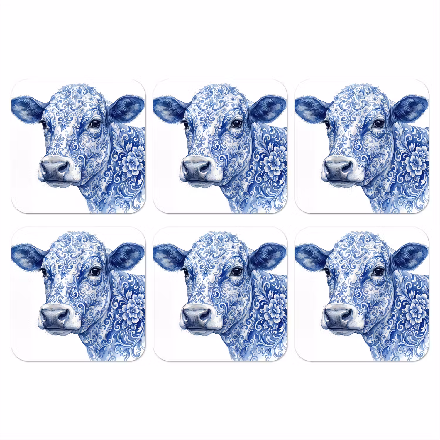 Illustratie - Koe - Blauw onderzetter kurk middel -3d
