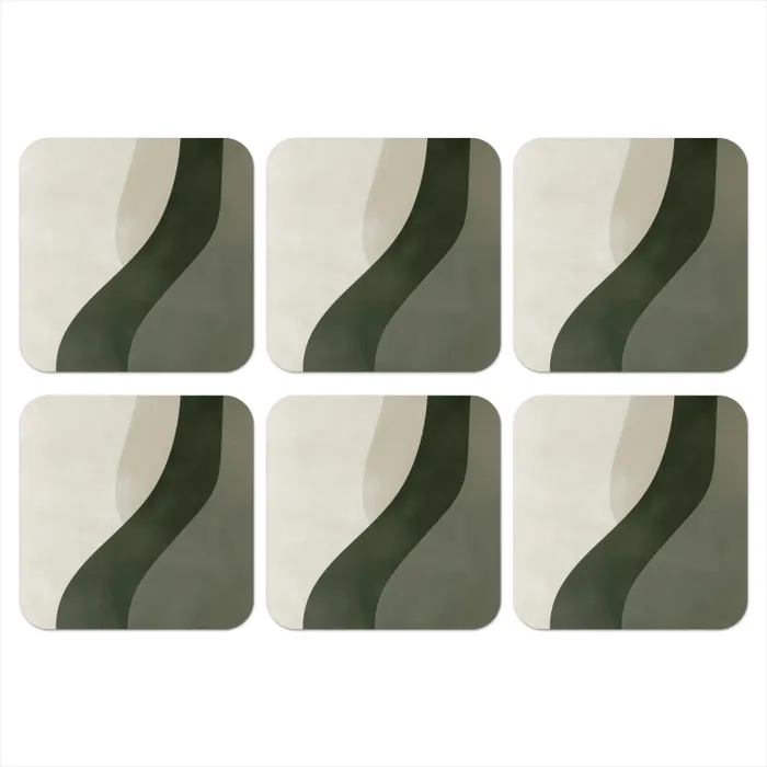 Japandi - Groen - Abstract - Modern onderzetter kurk middel -3d