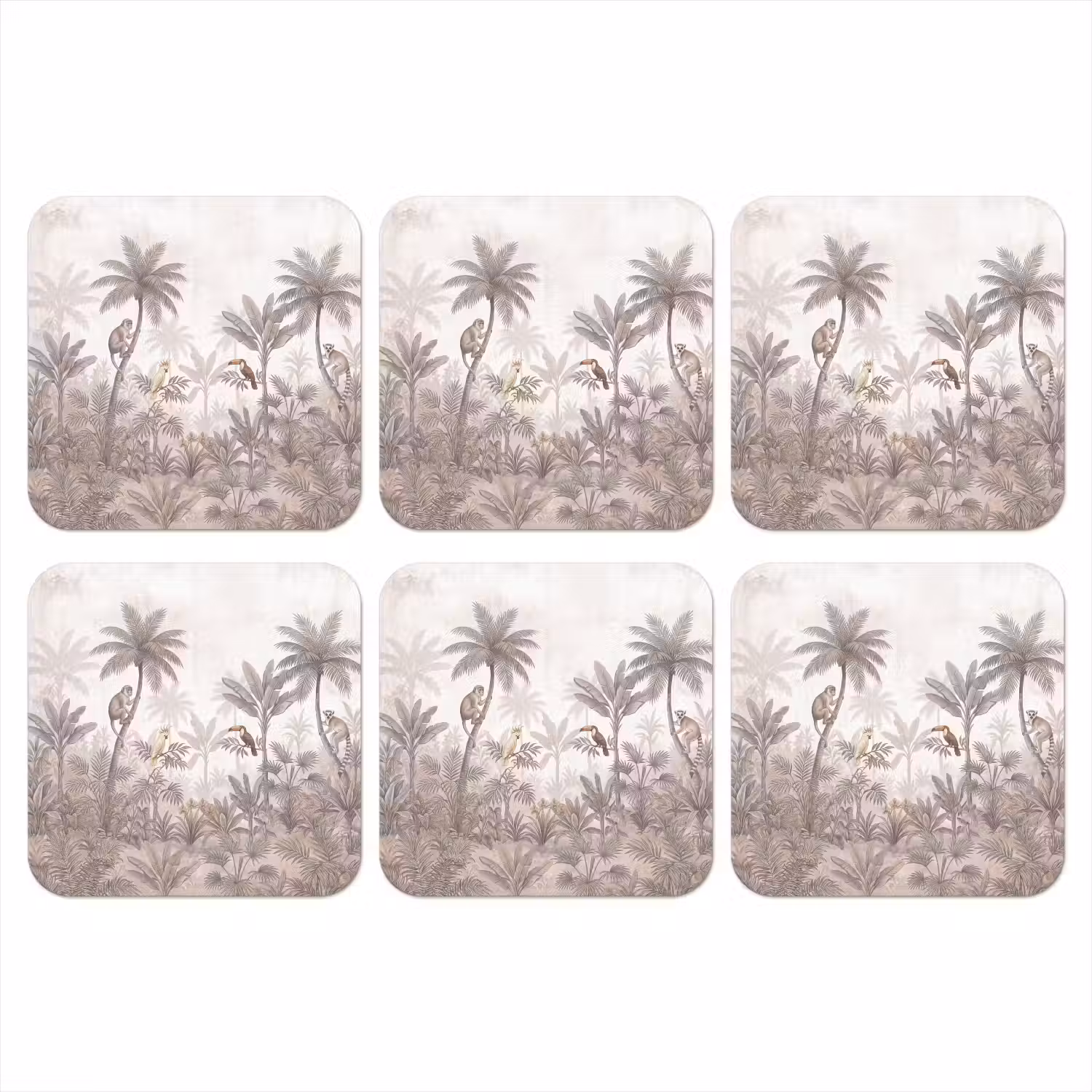 Jungle - Dieren - Palmbomen onderzetter kurk middel -3d