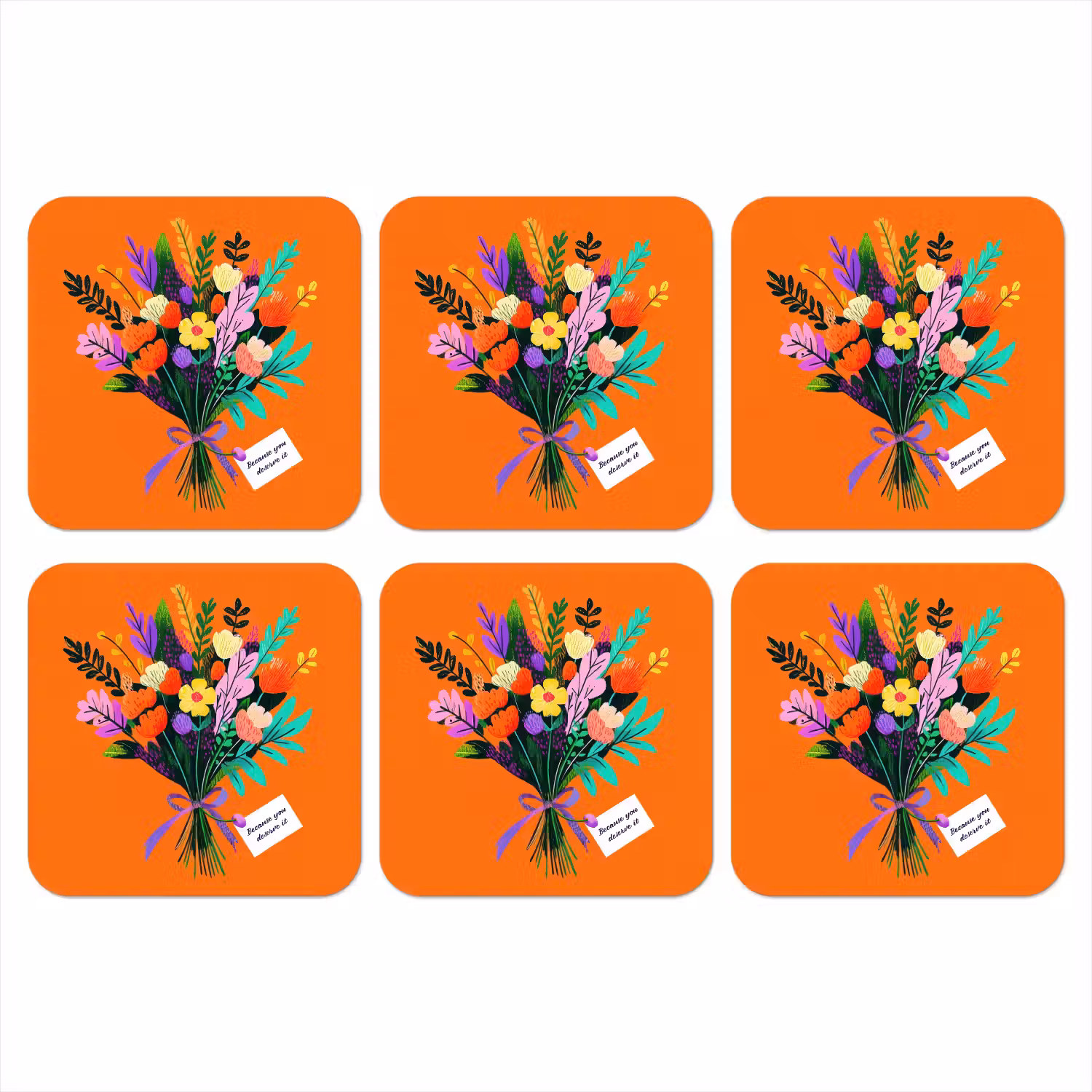 Kaartje - Boeket - Bloemen onderzetter kurk middel -3d