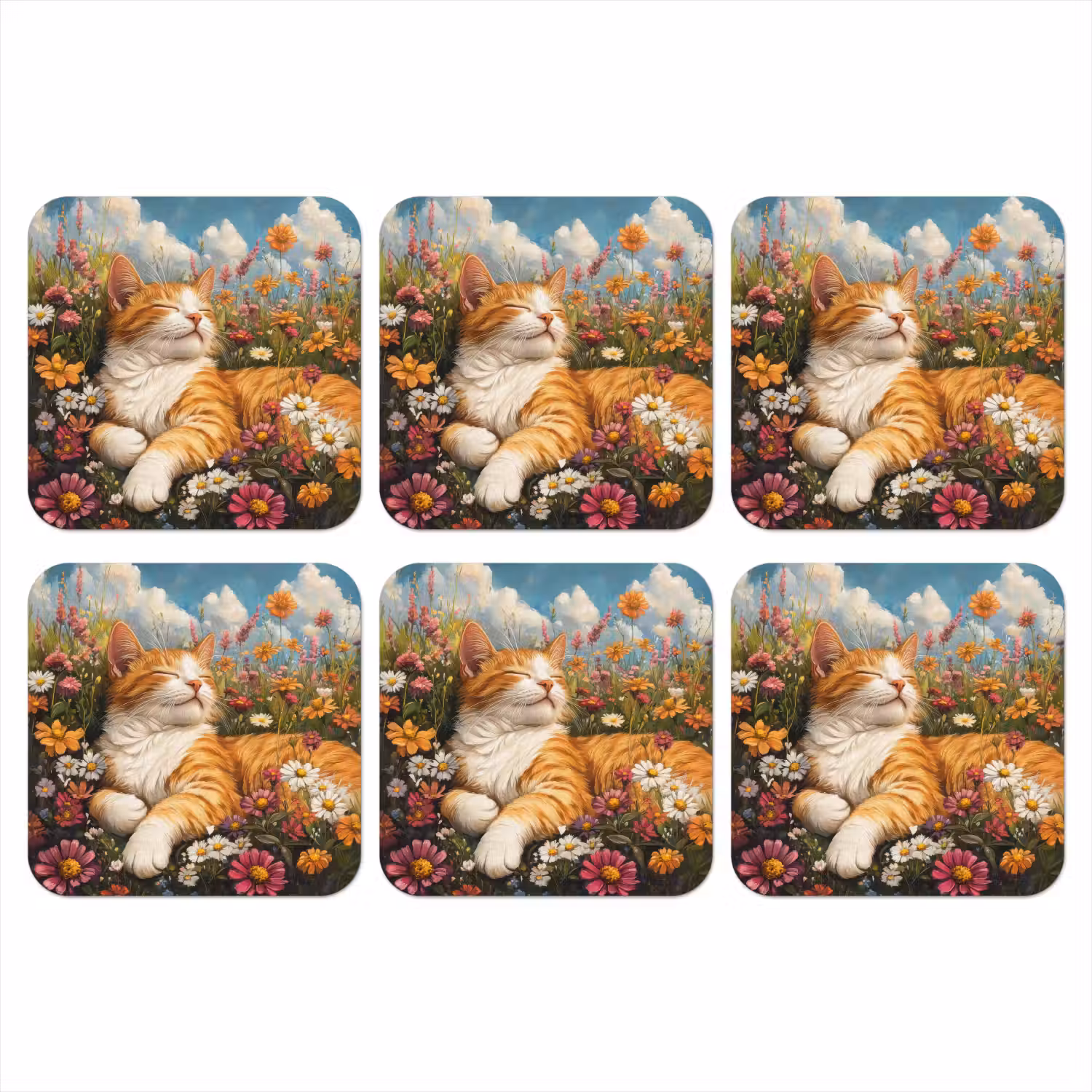 Kat - Bloemen - Ontspannen onderzetter kurk middel -3d