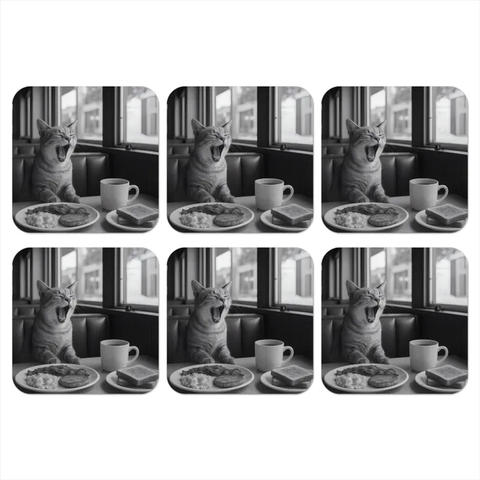 Kat - Koffie - Brood - Zwart onderzetter kurk middel -3d