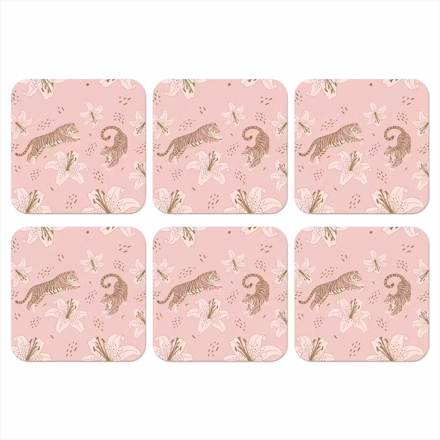 Kat - Springend - Bloemen - Abstract - Roze onderzetter kurk middel -3d