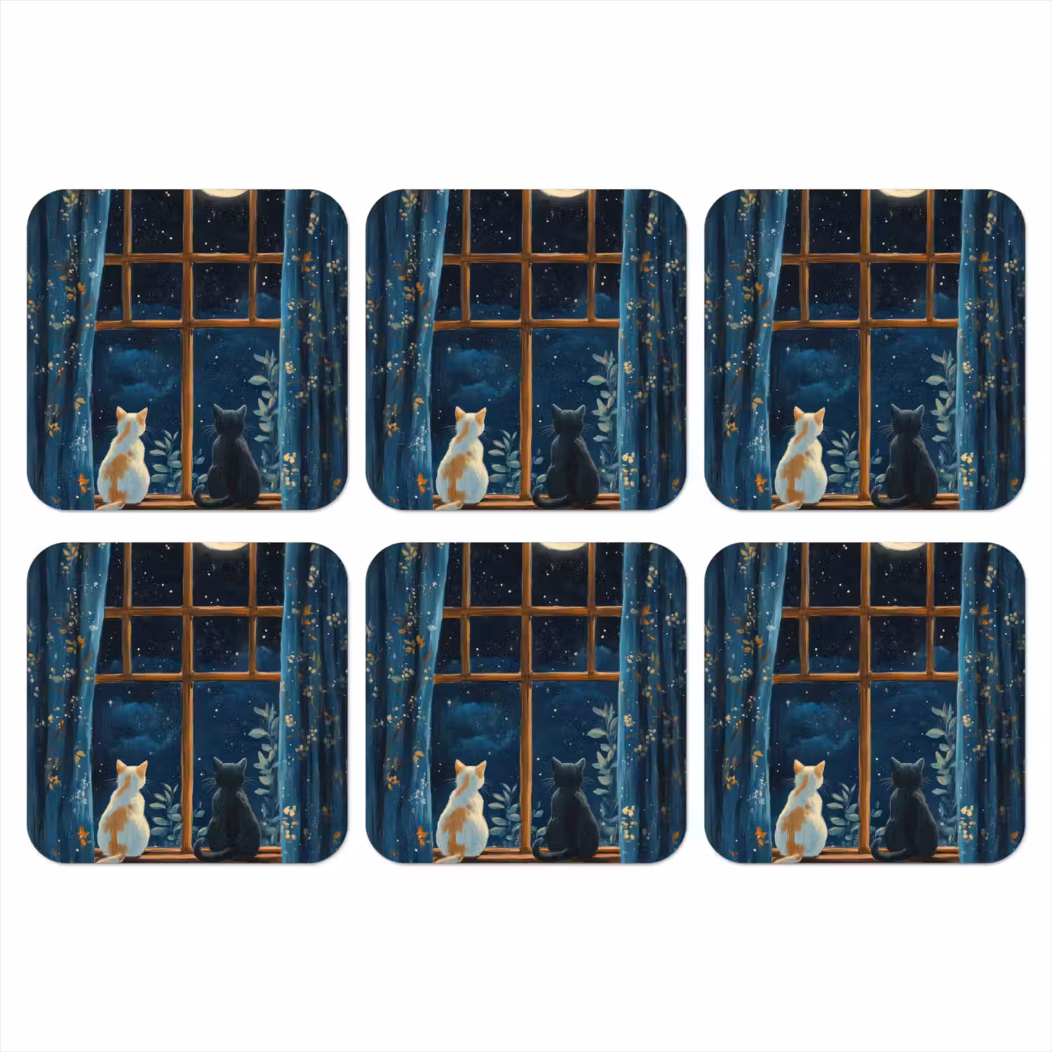 Kat - Sterrenhemel - Blauw onderzetter kurk middel -3d