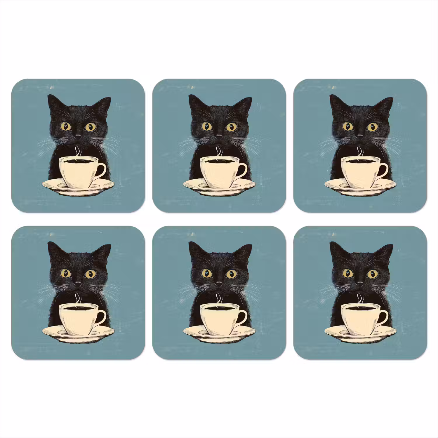 Kat - Zwart - Koffie - Minimalistisch onderzetter kurk middel -3d