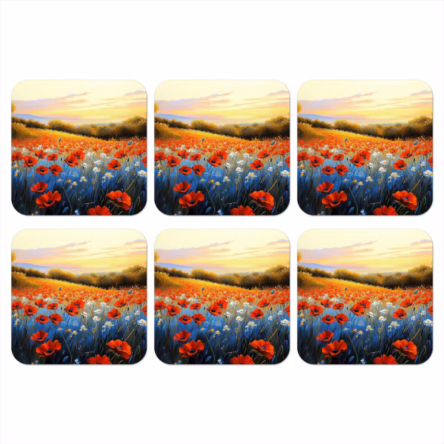 Klaproos - Bloemenveld - Kleurrijk onderzetter kurk middel -3d