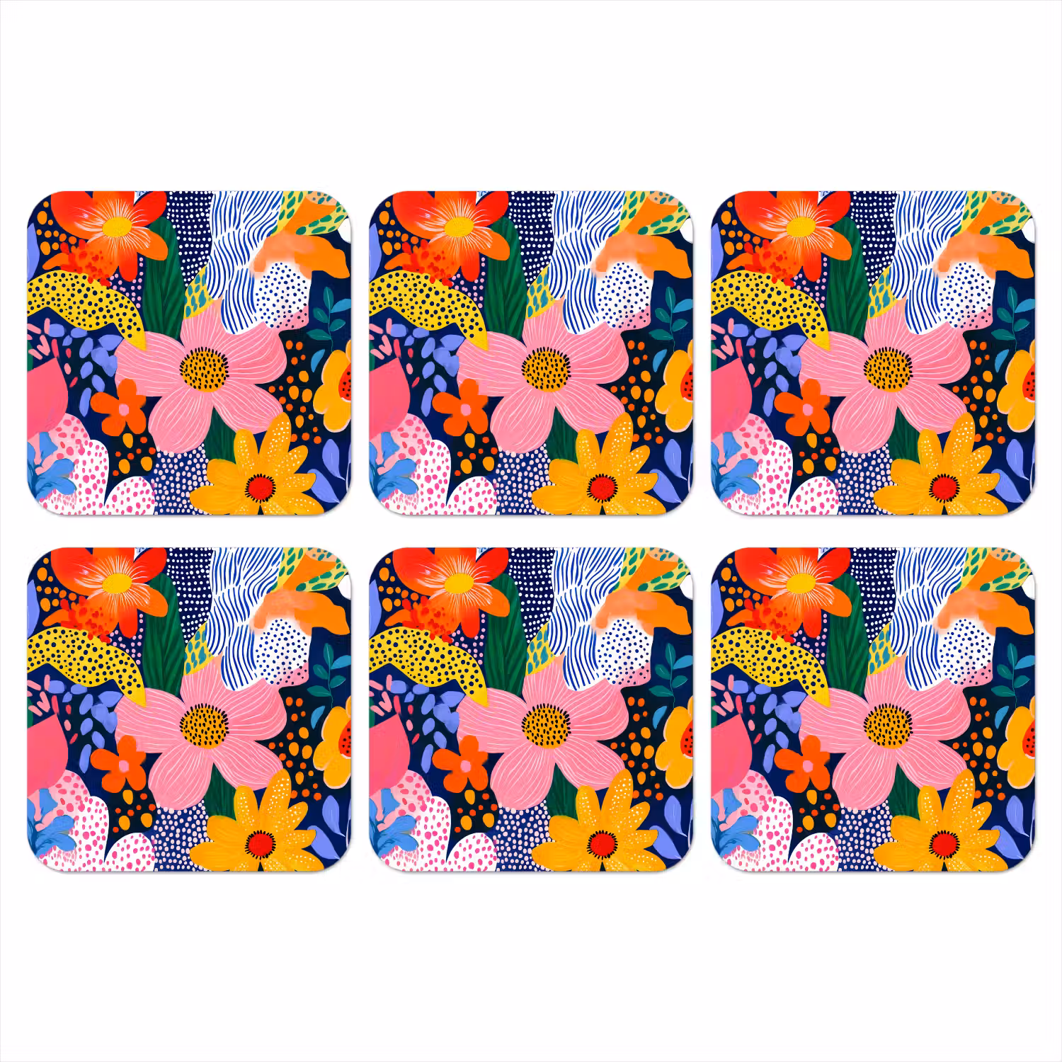 Kleurrijk - Bloemen - Abstract - Stippen onderzetter kurk middel -3d
