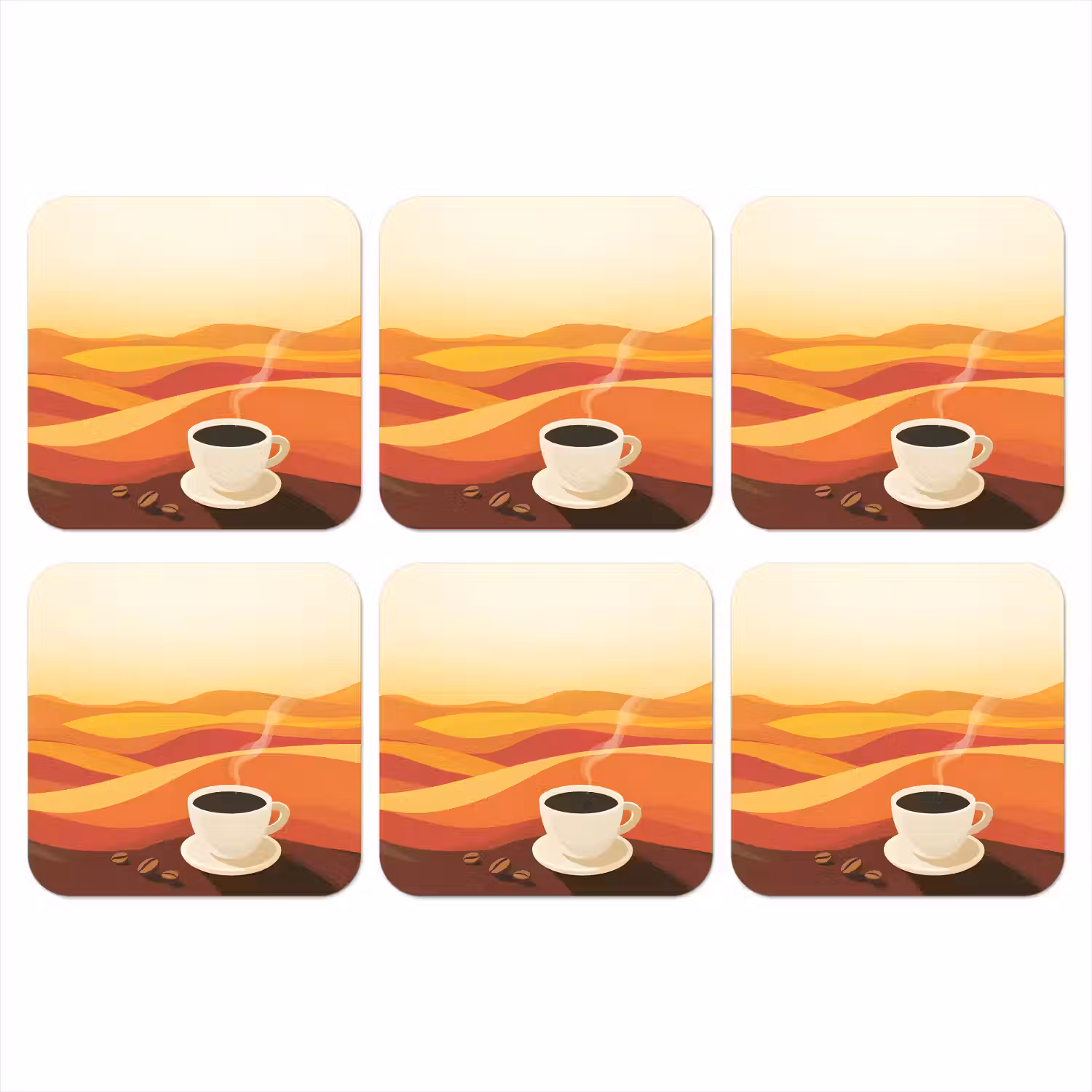Koffie - Landschap - Oranje - Koffiebonen onderzetter kurk middel -3d