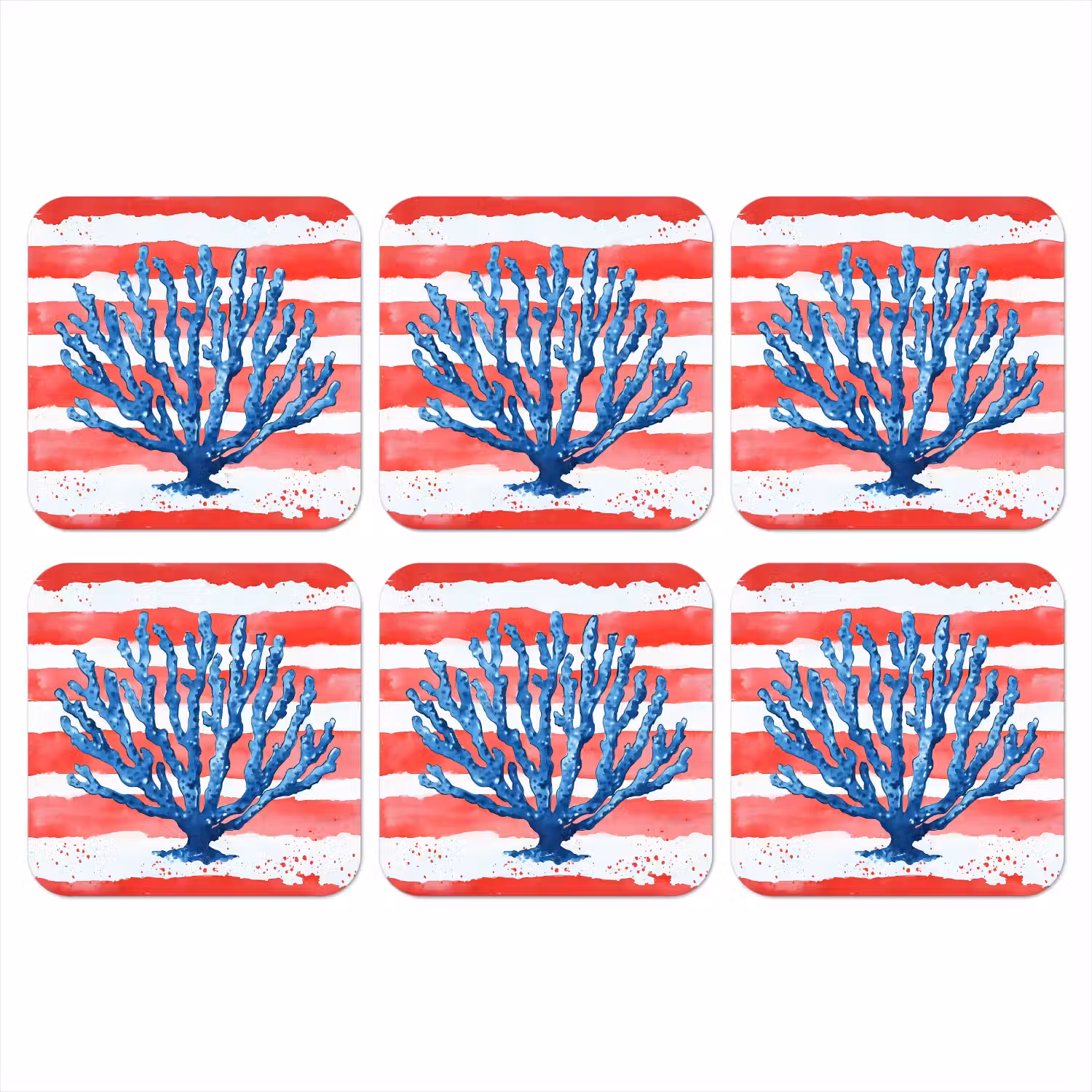 Koraal - Verfstructuur - Rood - Blauw onderzetter kurk middel -3d