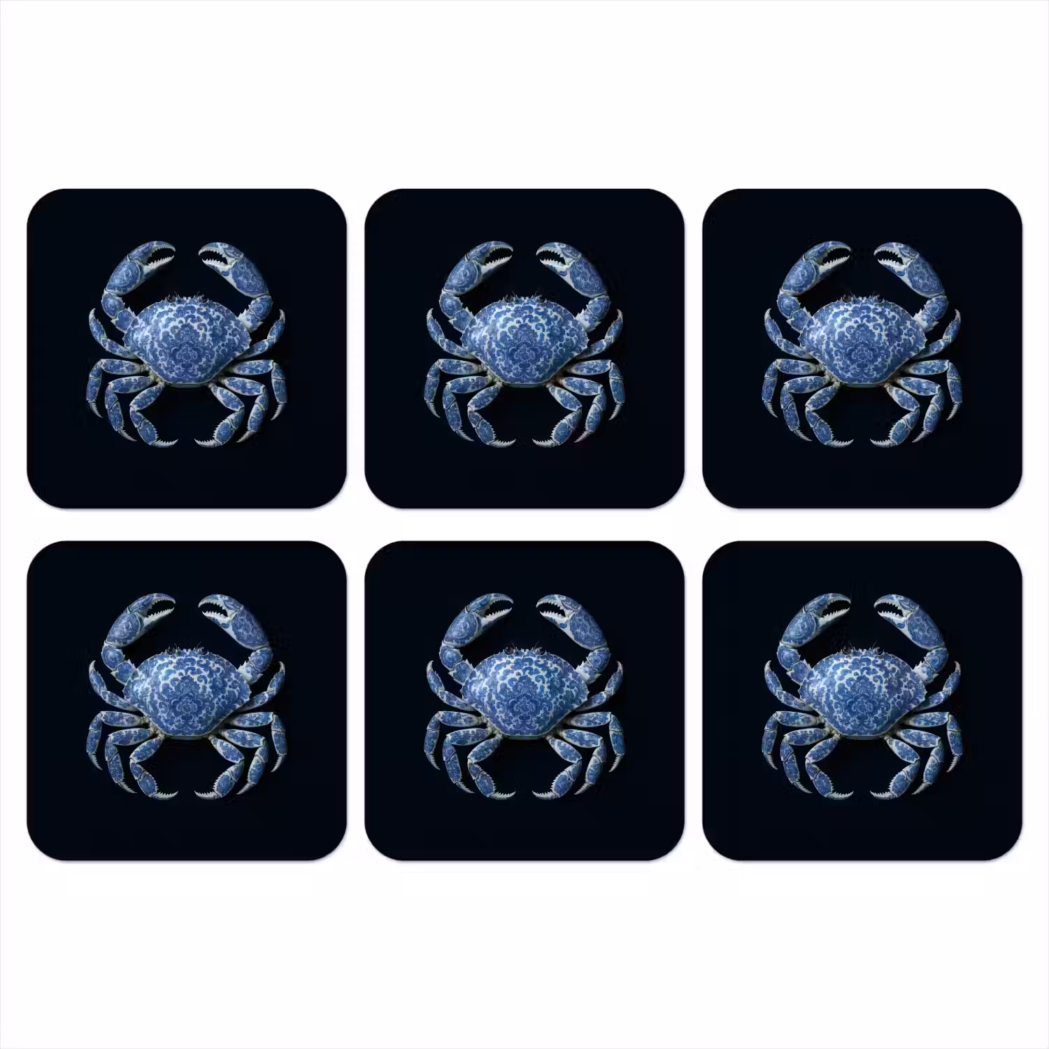 Krab - Delfts blauw - Dieren onderzetter kurk middel -3d