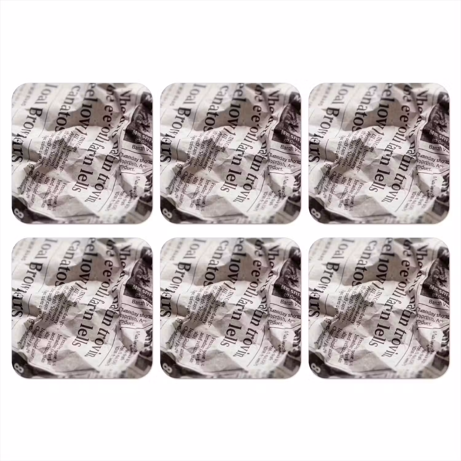 Krant - Gekreukeld - Textuur - Vintage - Zwart-wit onderzetter kurk middel -3d