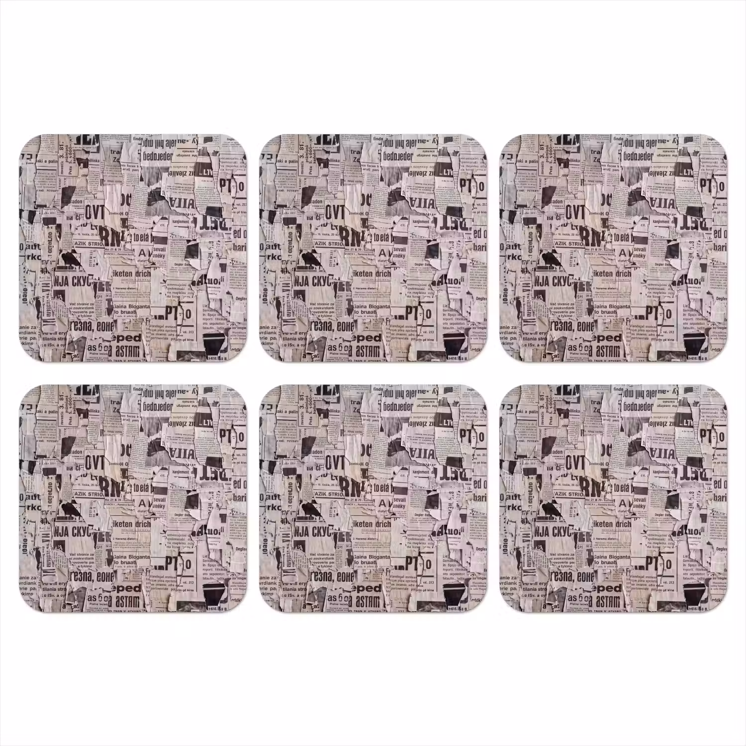 Krant - Gescheurd - Textuur - Abstract - Zwart-wit onderzetter kurk middel -3d