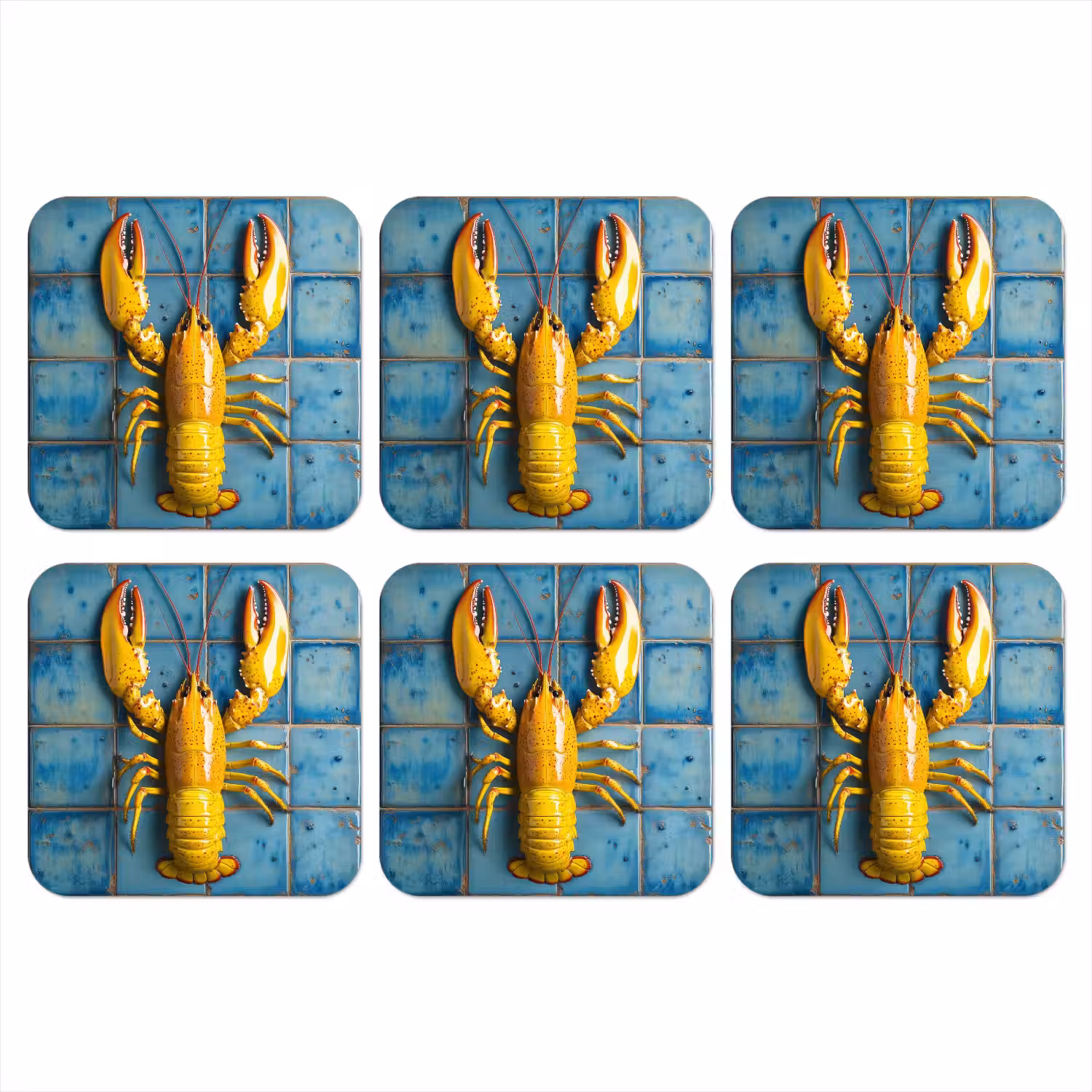 Kreeft - Geel - Blauw - Tegels onderzetter kurk middel -3d