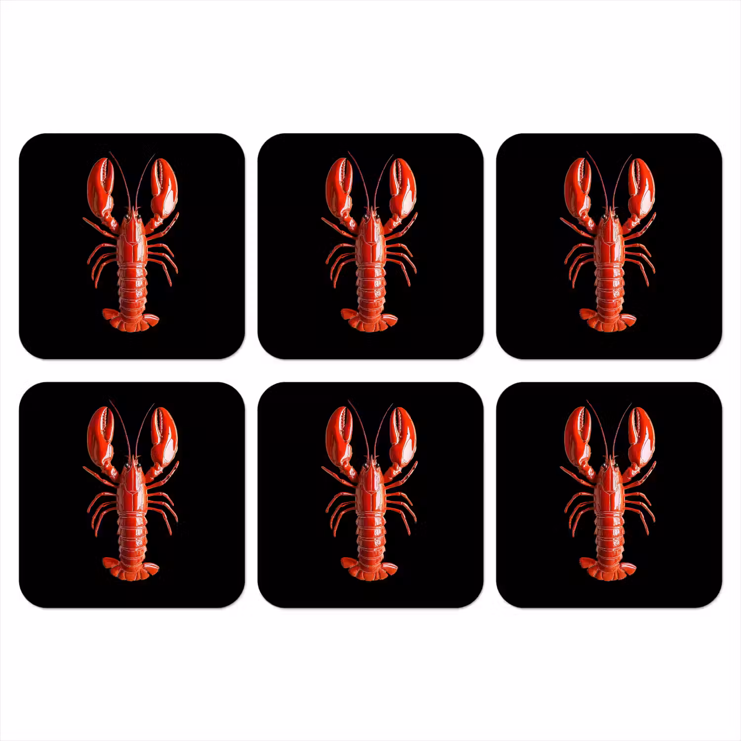 Kreeft - Glossier Rood - Zwart onderzetter kurk middel -3d