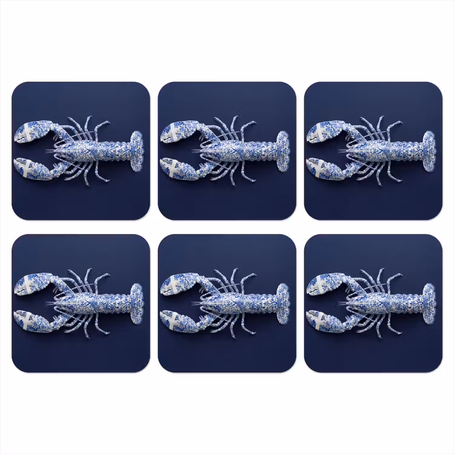 Kreeft - Porselein - Delfts - Blauw onderzetter kurk middel -3d