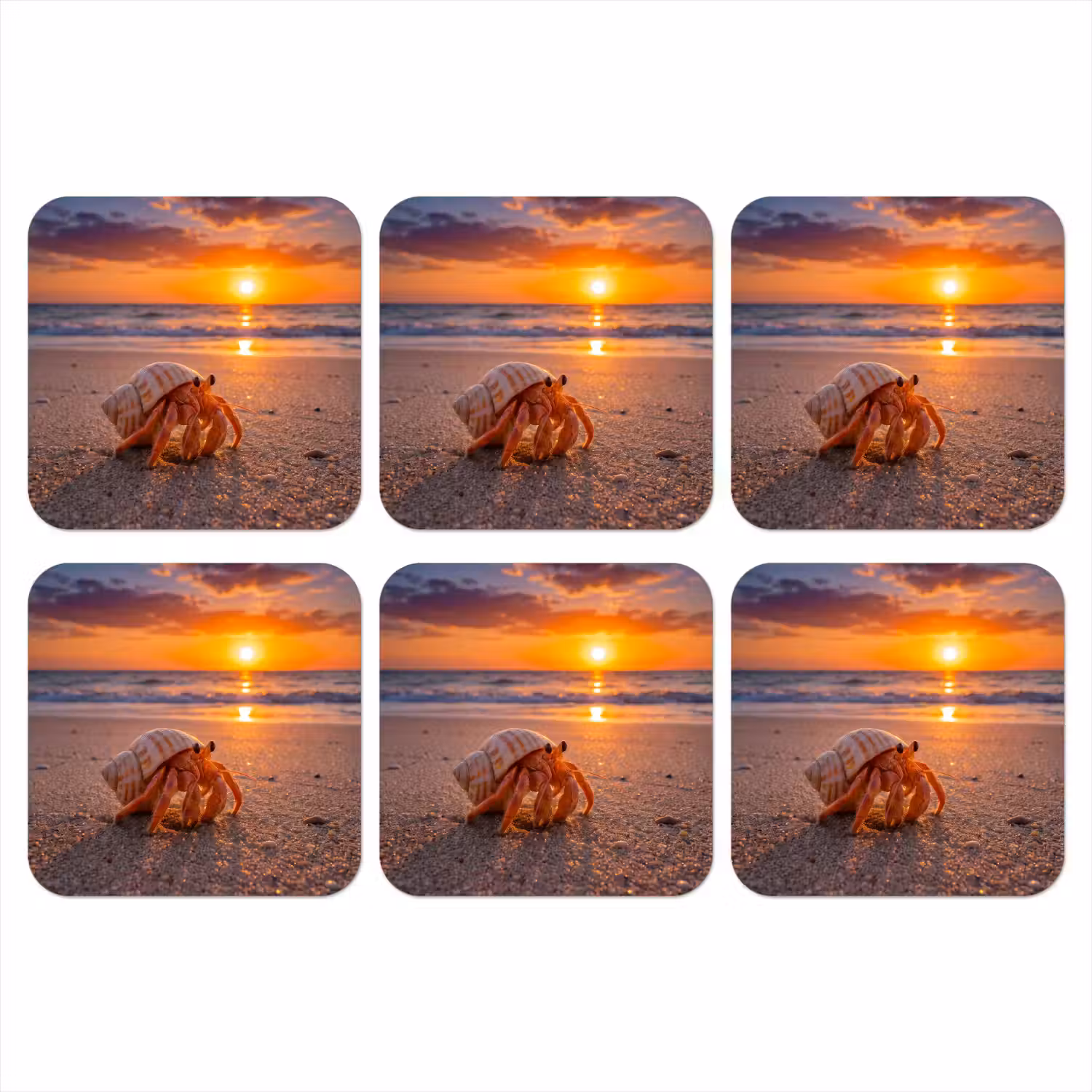 Kreeft - Strand - Natuur - Zonsondergang - Oranje onderzetter kurk middel -3d