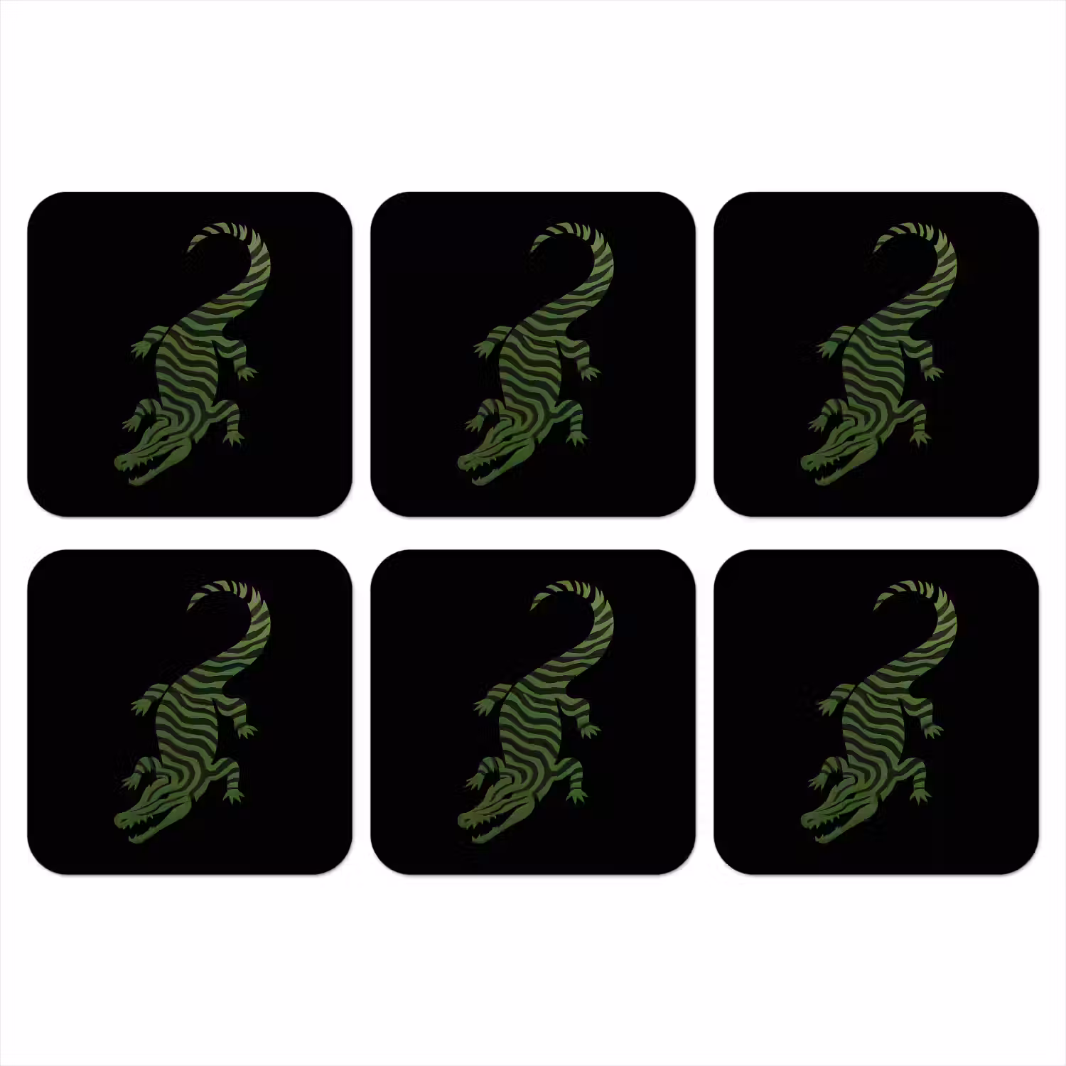 Krokodil - Groen - Tijgerachtig - Strepen onderzetter kurk middel -3d
