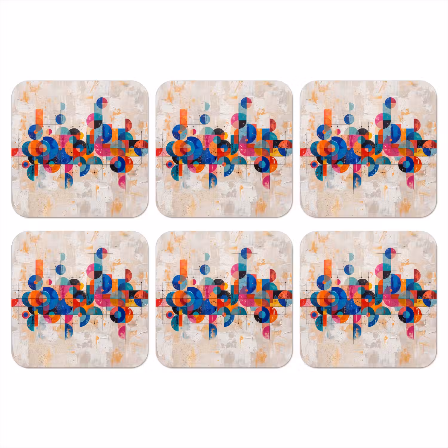 Kunst - Geometrisch - Abstract - Kleurrijk onderzetter kurk middel -3d