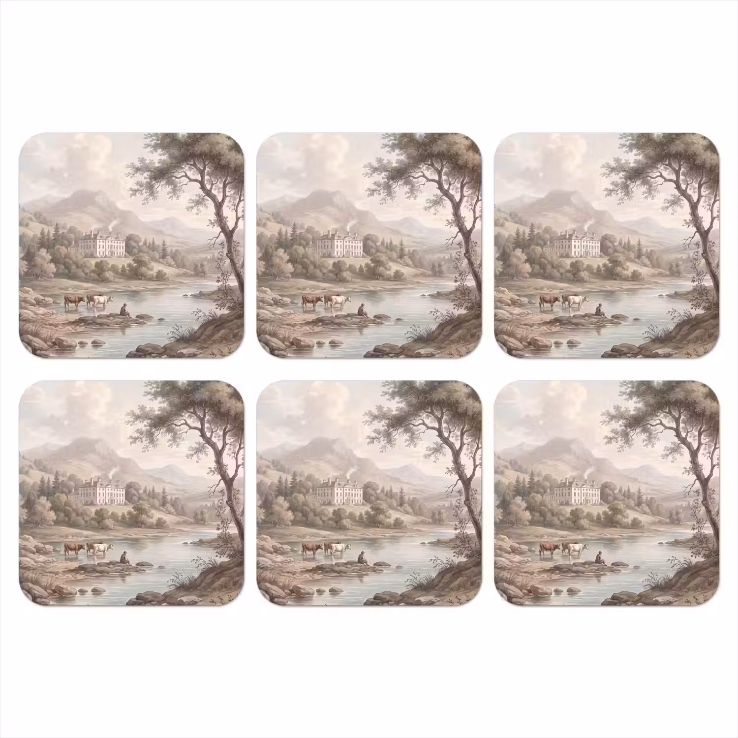 Landhuis - Rivier - Vee onderzetter kurk middel -3d
