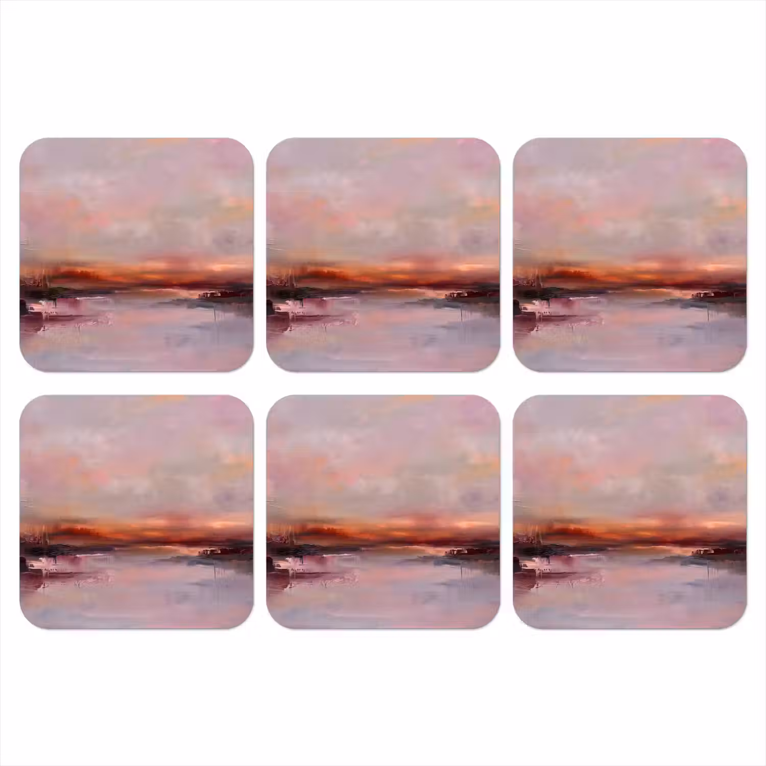 Landschap - Zonsondergang - Abstract - Modern - Roze onderzetter kurk middel -3d