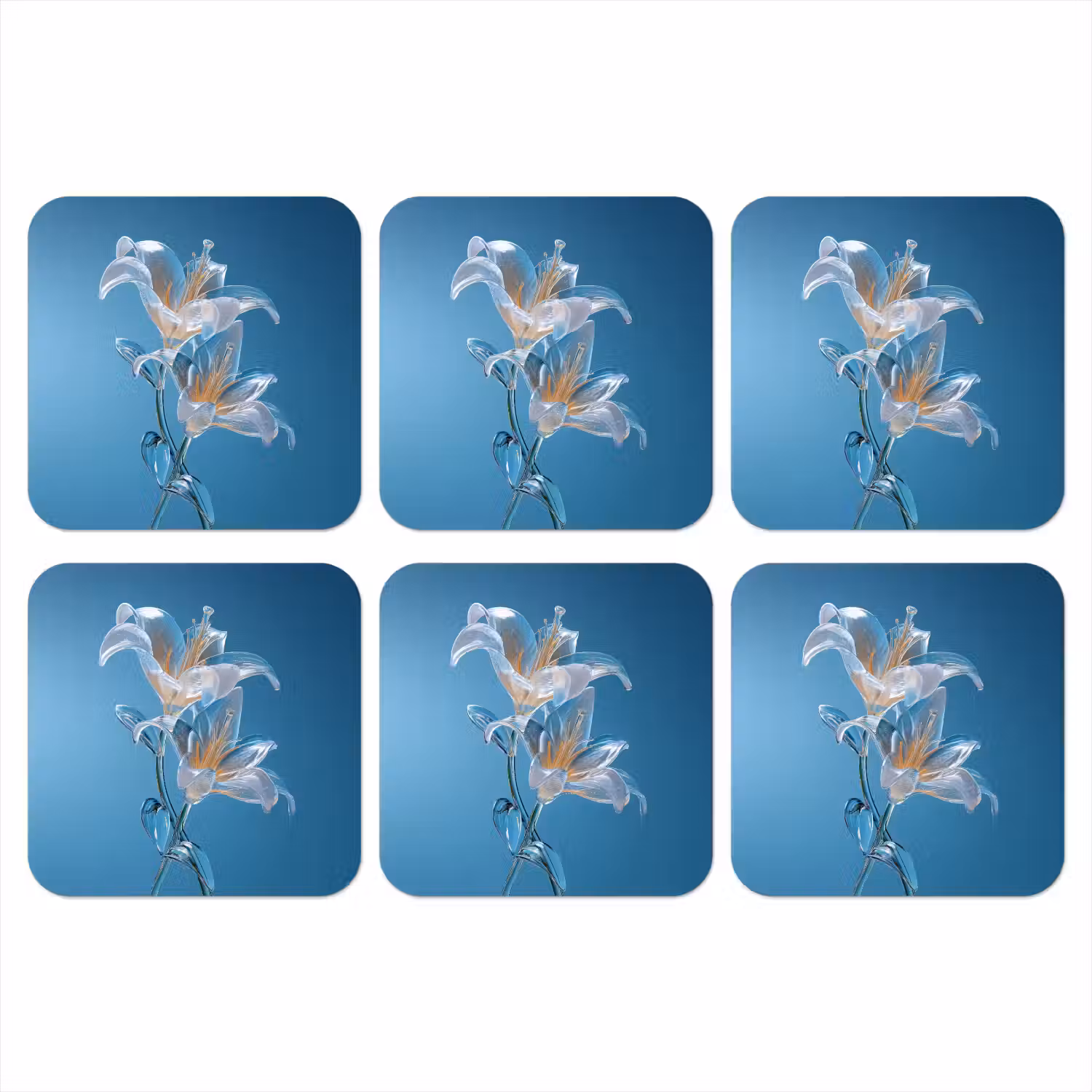 Lelies - Blauw - Glazen onderzetter kurk middel -3d