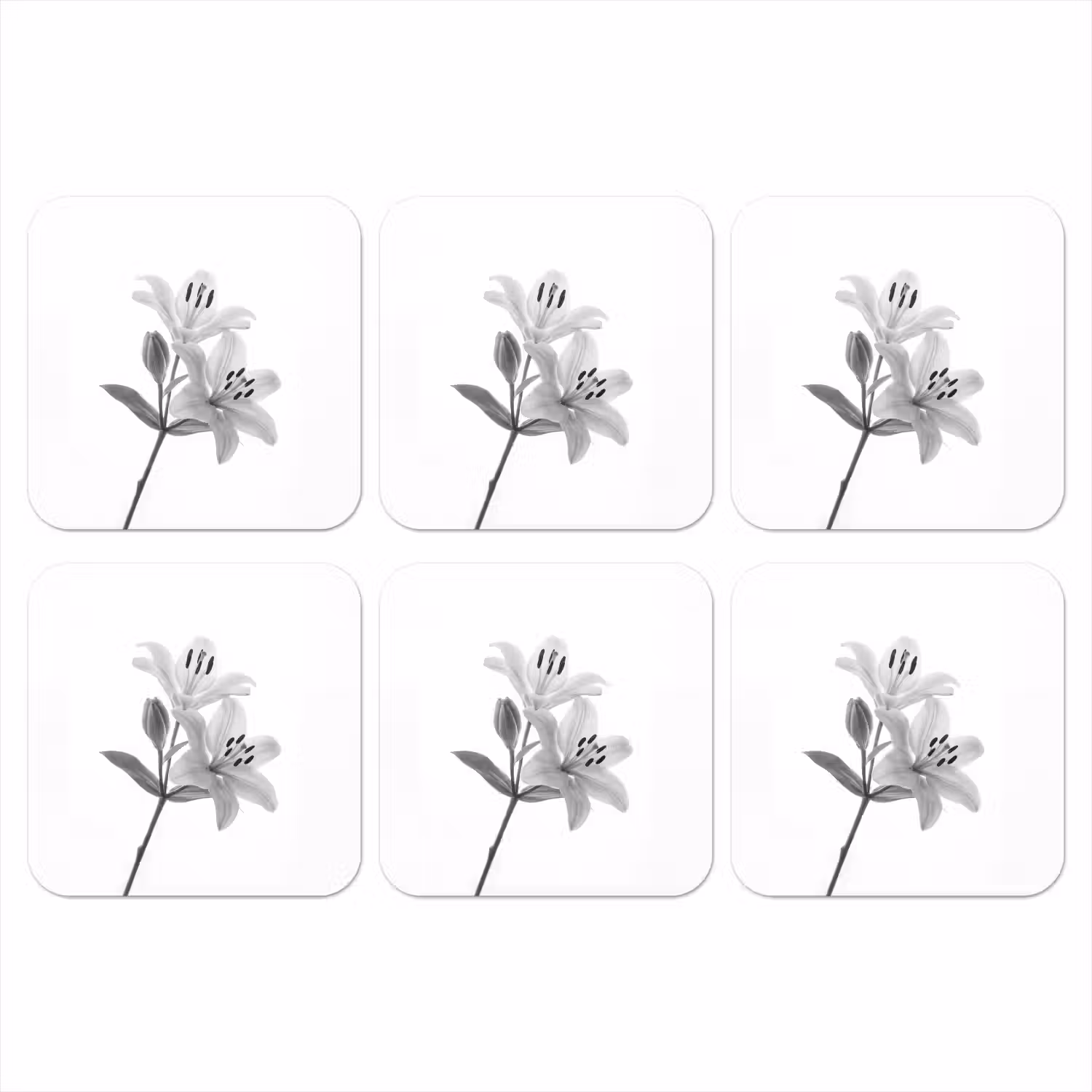 Lelies - Elegant - Zwart - Wit onderzetter kurk middel -3d