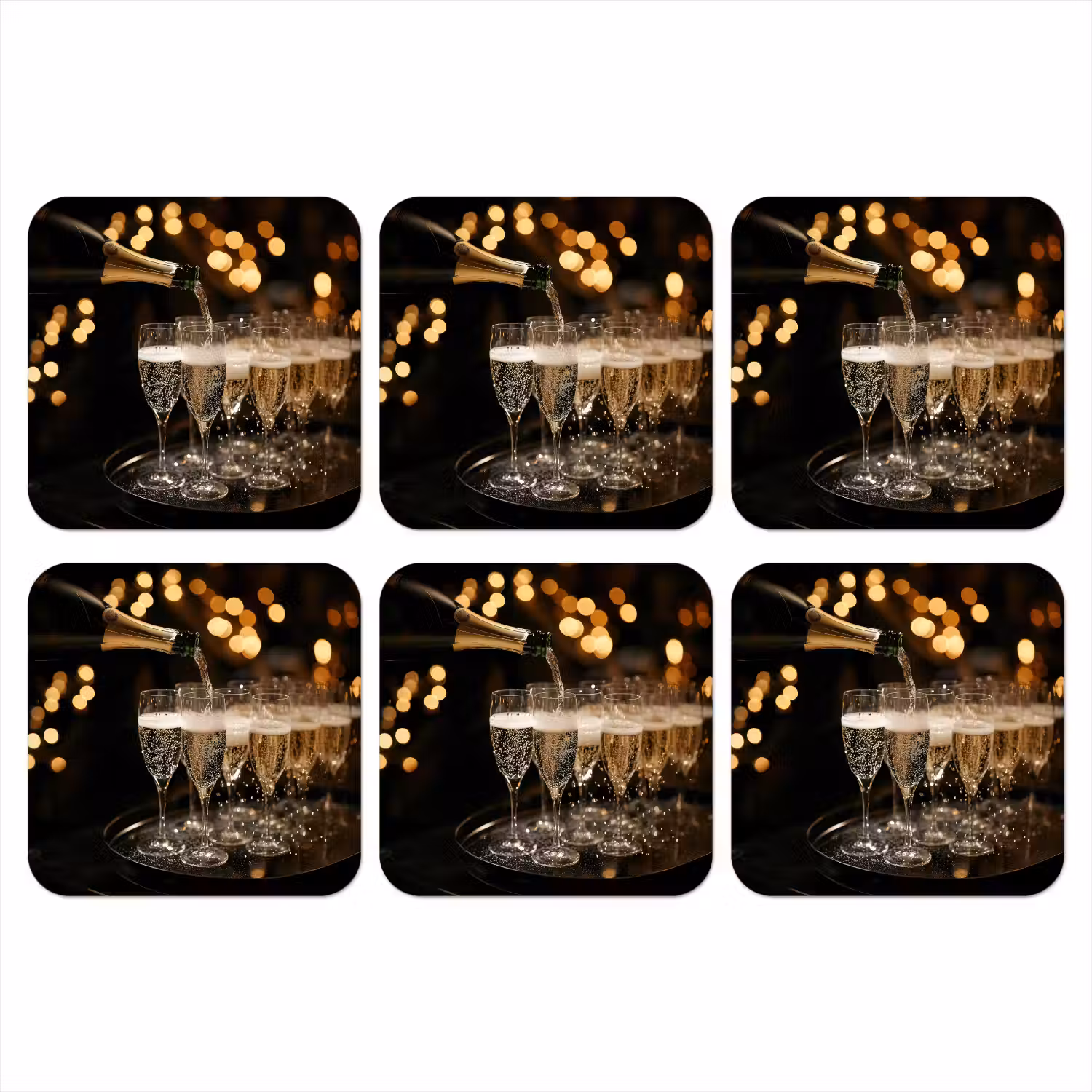 Lichtjes - Champagne - Dienblad - Glazen onderzetter kurk middel -3d