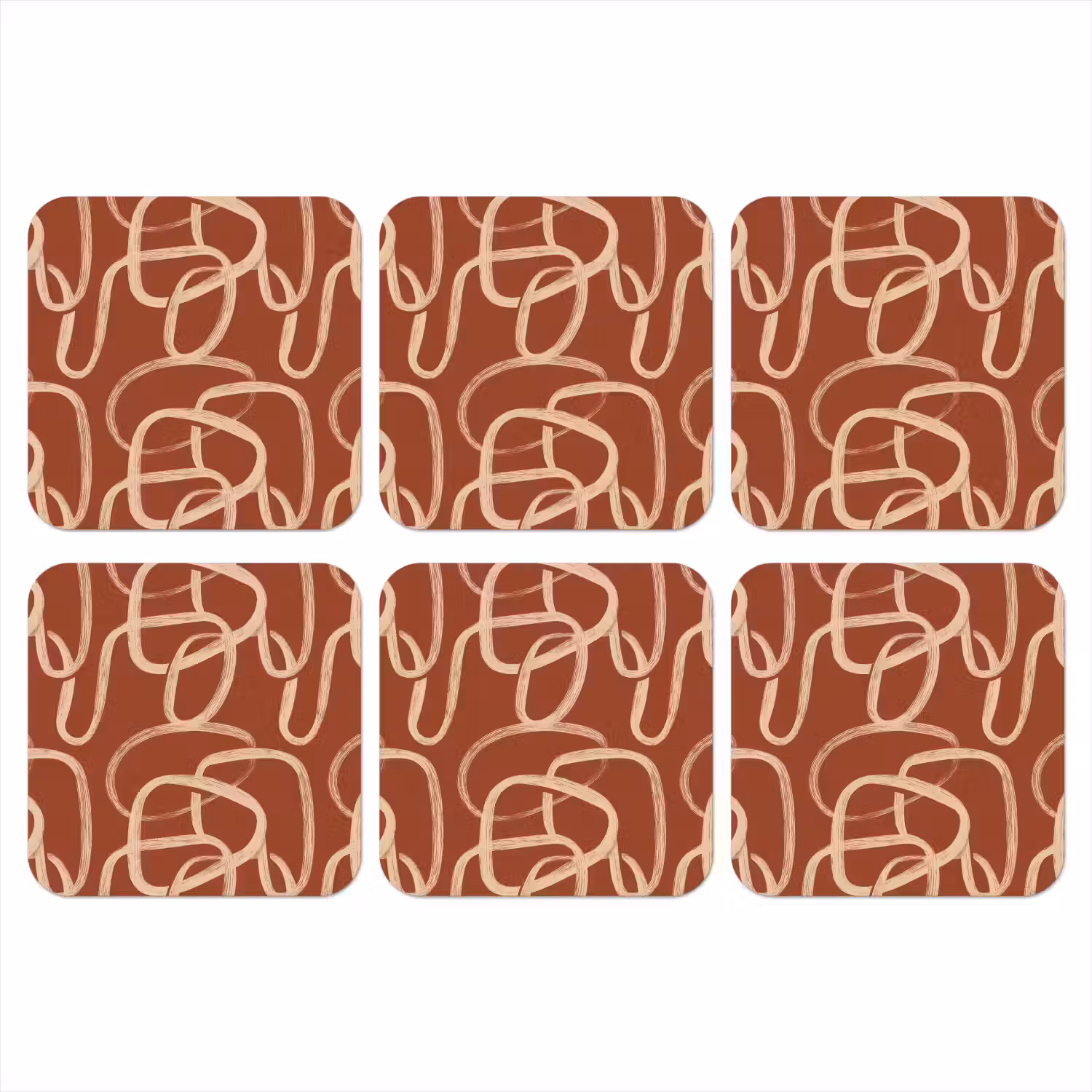 Lijnen - Abstract - Organisch - Terracotta - Crème onderzetter kurk middel 366 -3d