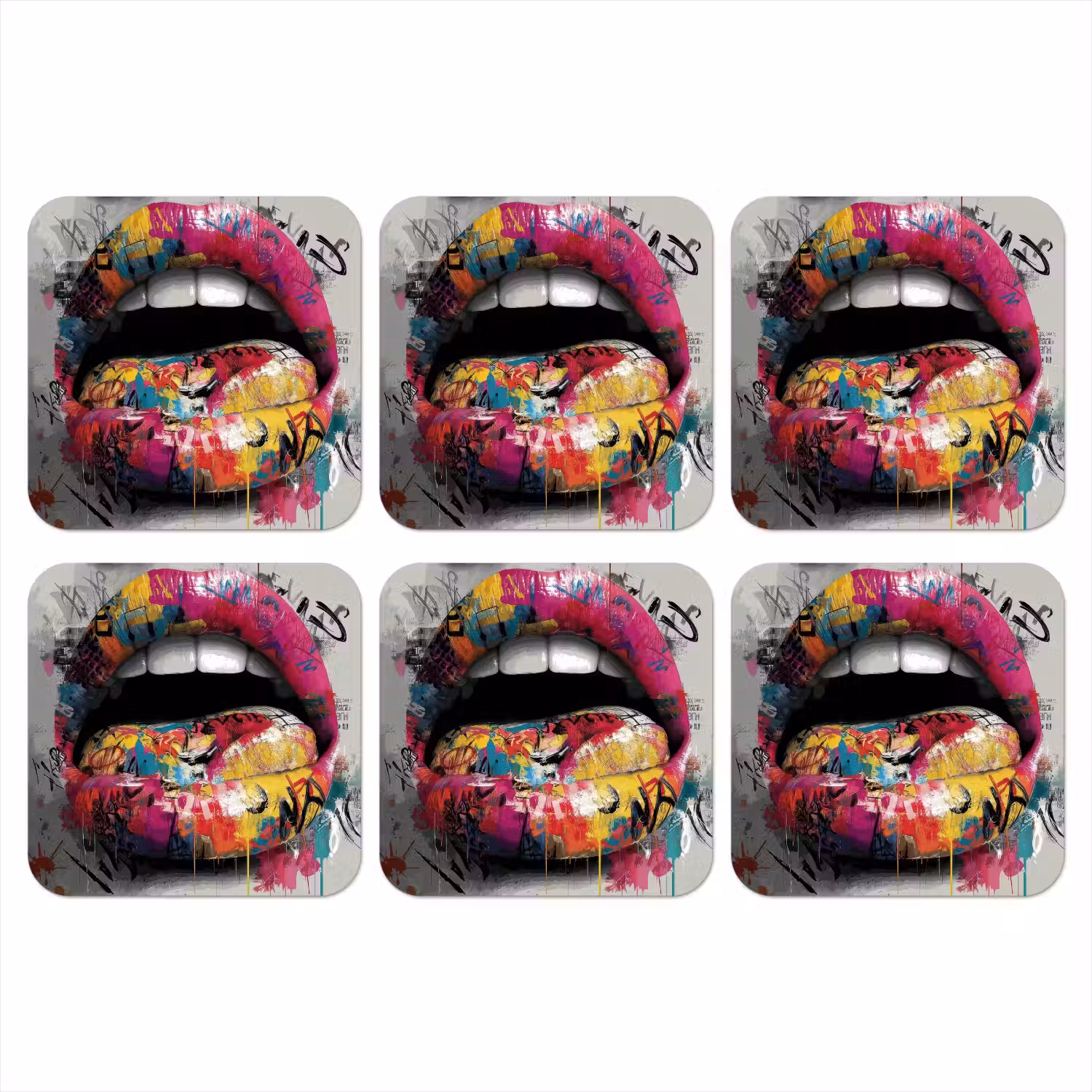Lippen - Graffiti - Expressief onderzetter kurk middel -3d
