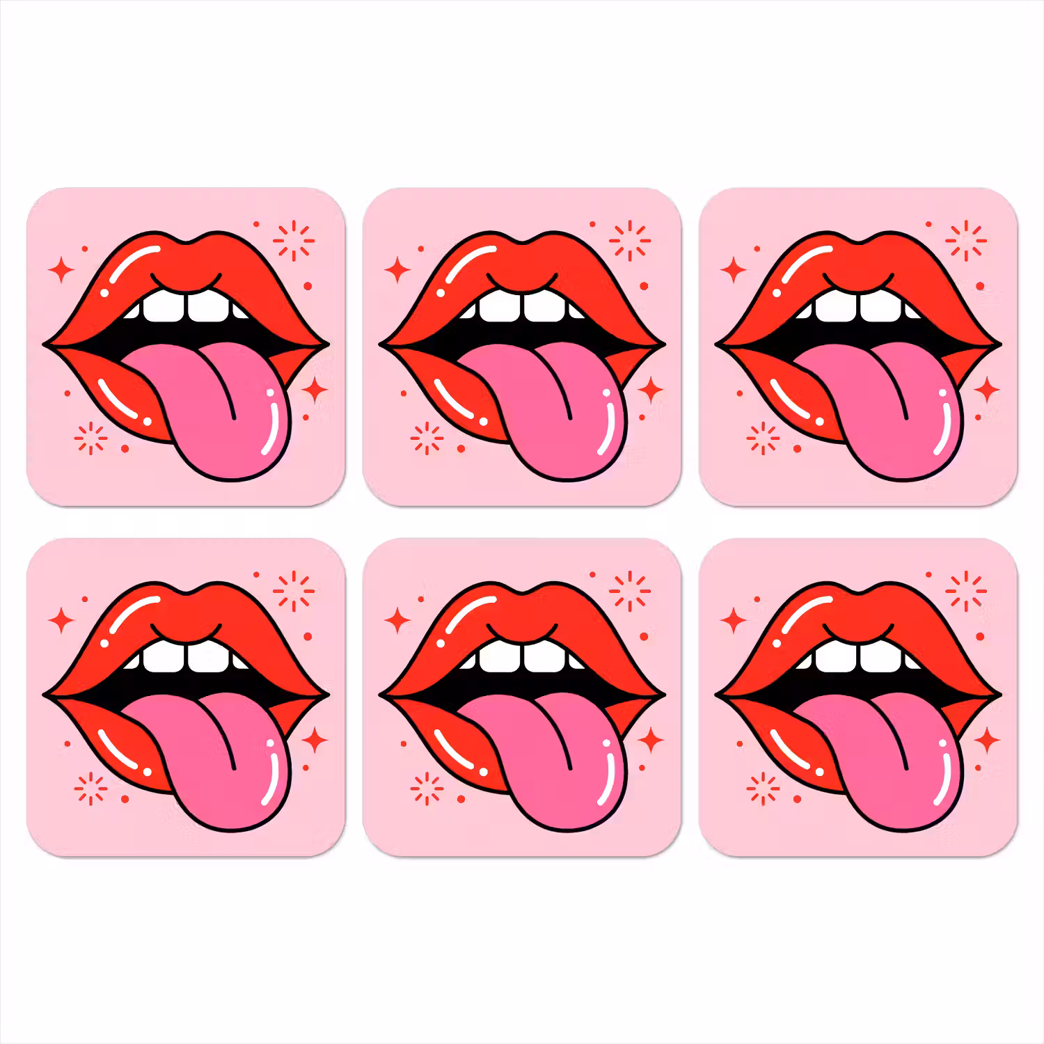 Lippen - Tong - Pop-art - Kleurrijk - Roze onderzetter kurk middel -3d