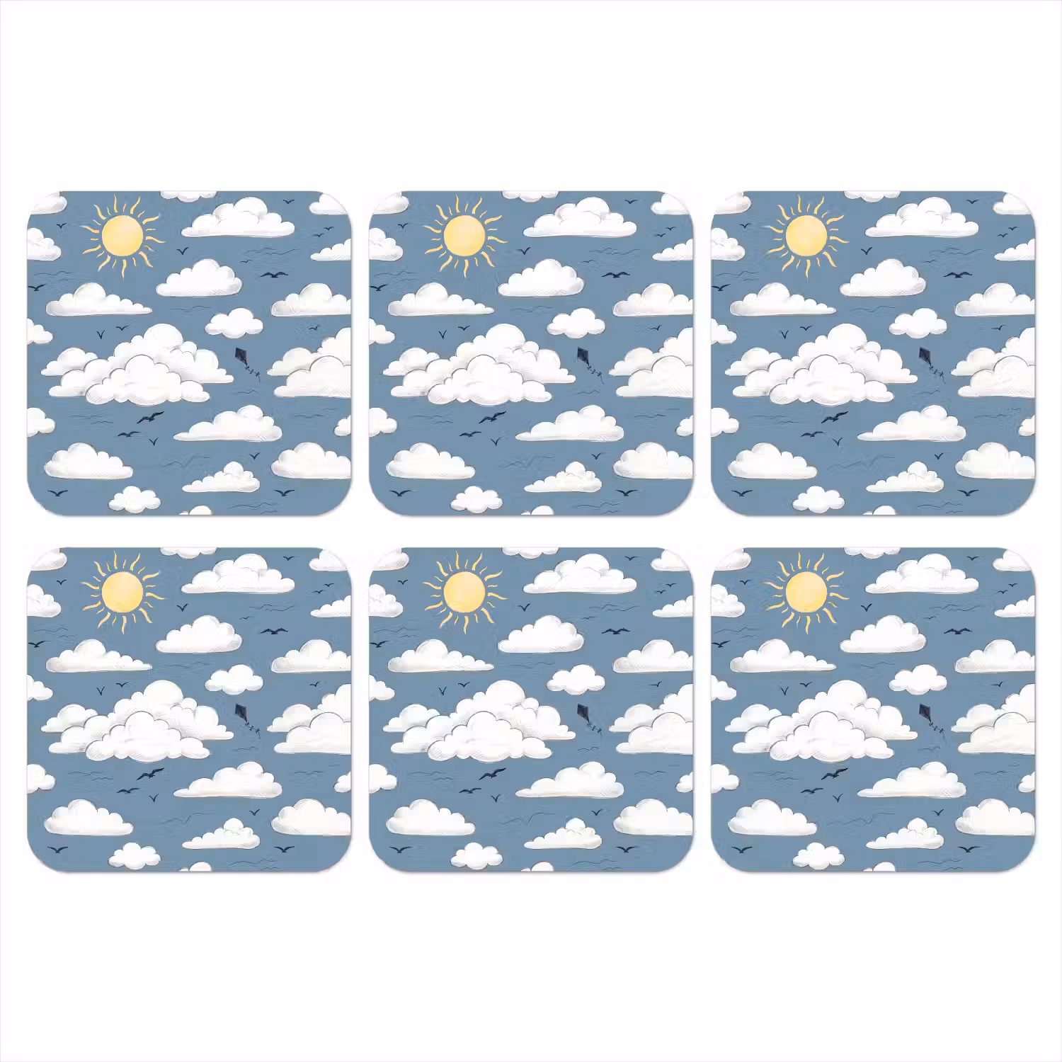 Lucht - Zon - Wolken - Natuur - Blauw onderzetter kurk middel -3d