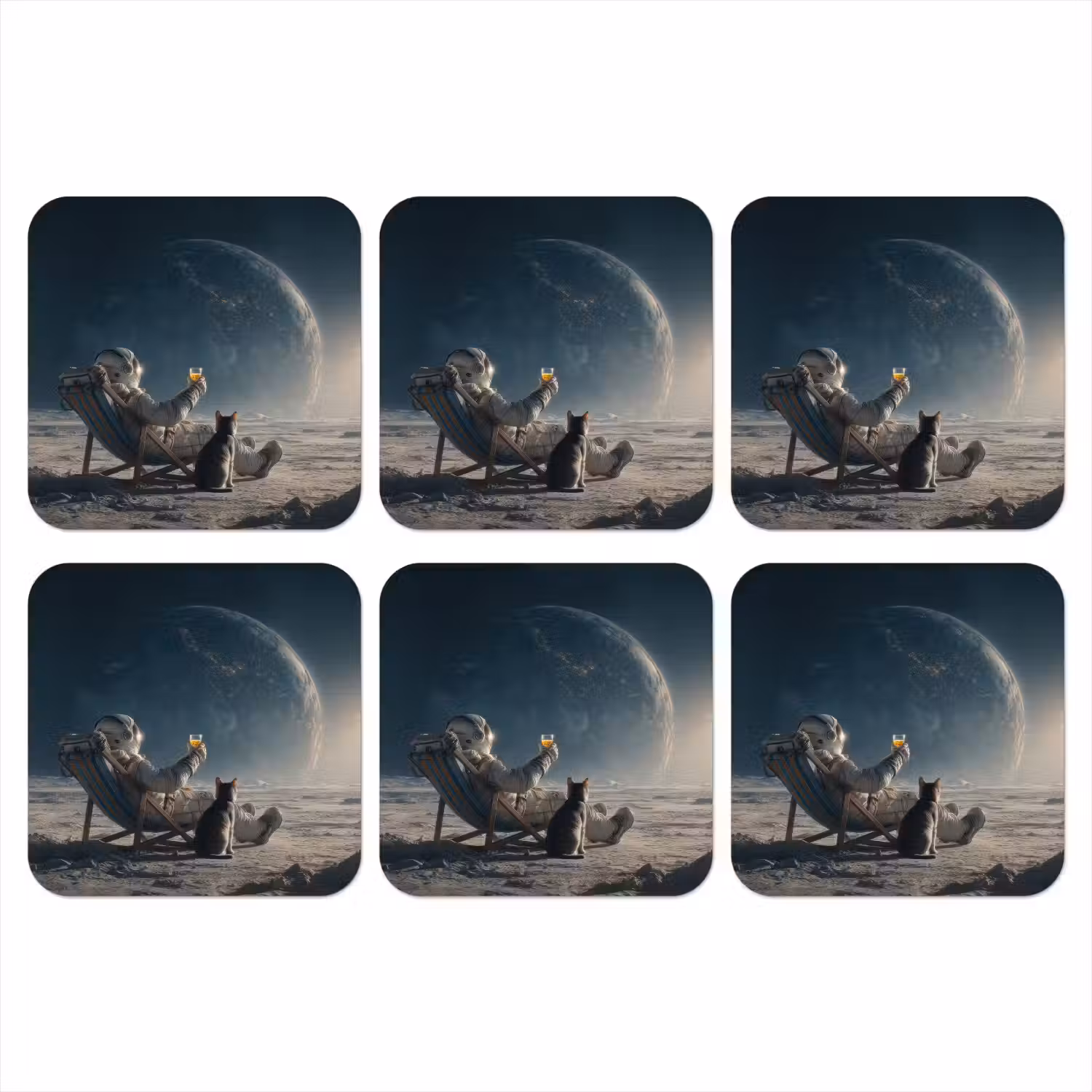 Maan - Kat - Astronaut - Ruimte onderzetter kurk middel -3d