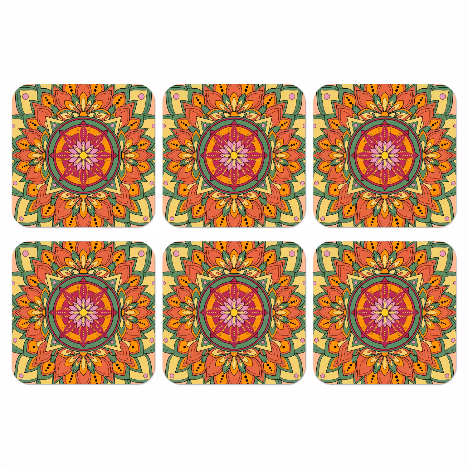 Mandala - Bloemen - Abstract - Kleurrijk onderzetter kurk middel -3d